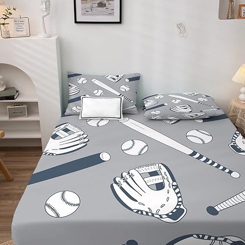 Miniatura 2 de NOGAWA Sábanas de béisbol tamaño King dividido, sábanas de guantes deportivos, sábanas y fundas de almohada estampadas, juego de 5 piezas,