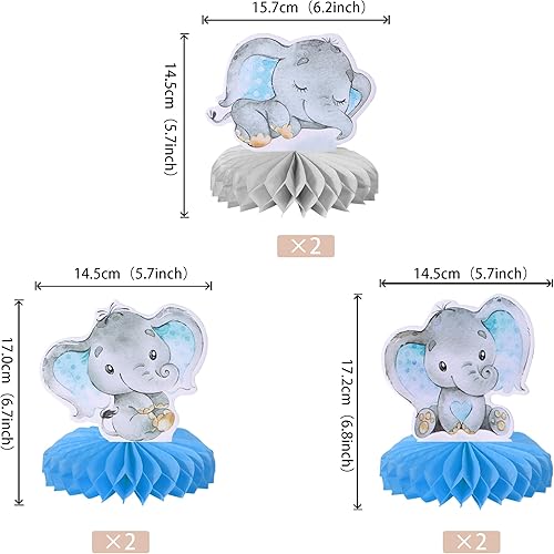 Miniatura 2 de ZHUOWEISM 6 piezas de centro de mesa de panal de elefante azul para It's a Boy Elephant Theme Reveal Género Reveal Baby Shower Niños Niños Fiesta de