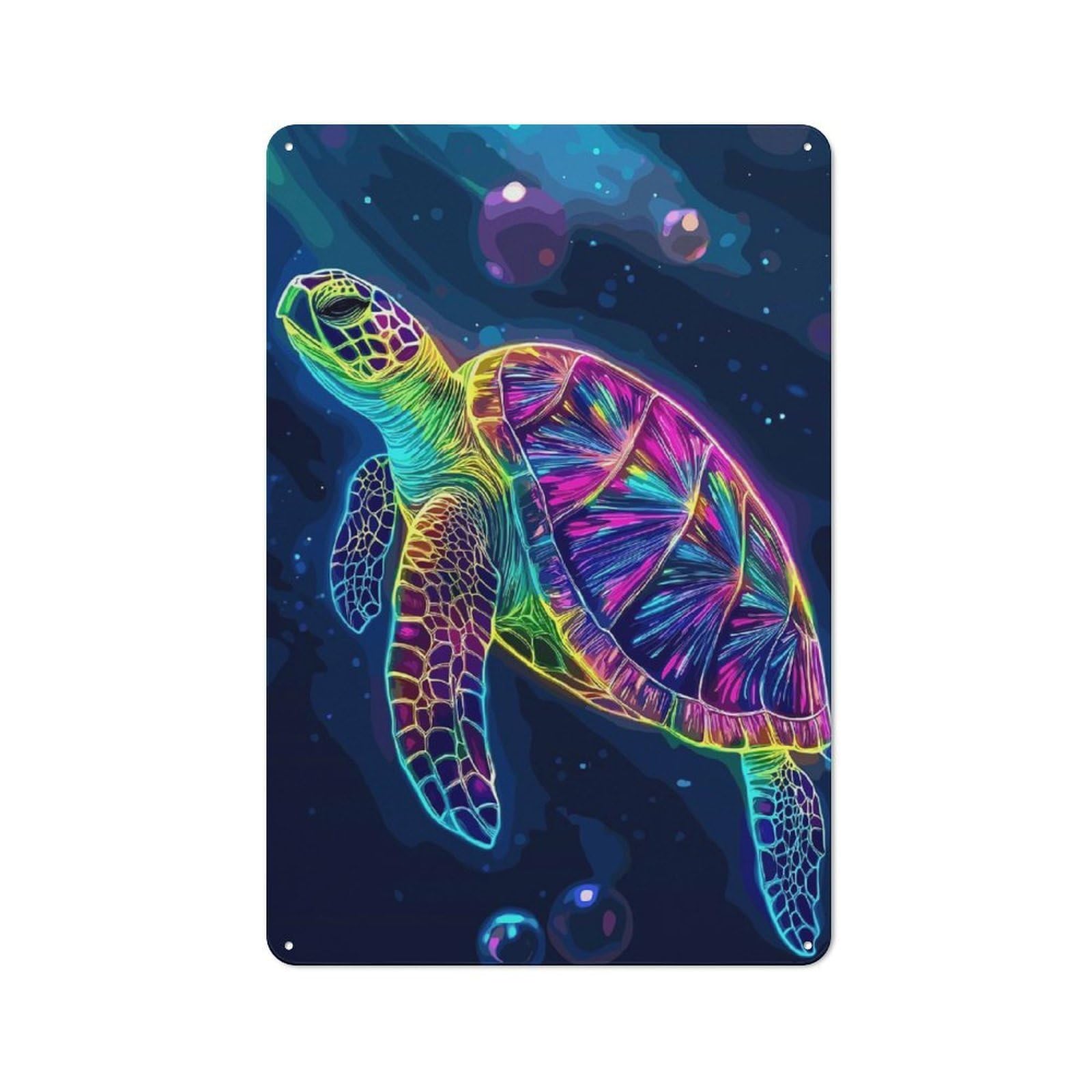 Colorful Sea Turtle in Deep Blue Vintage Metal Sign 30x20cm for Living Room Wall, Gift for Home Wall Decor Collectors during The Christmas Season