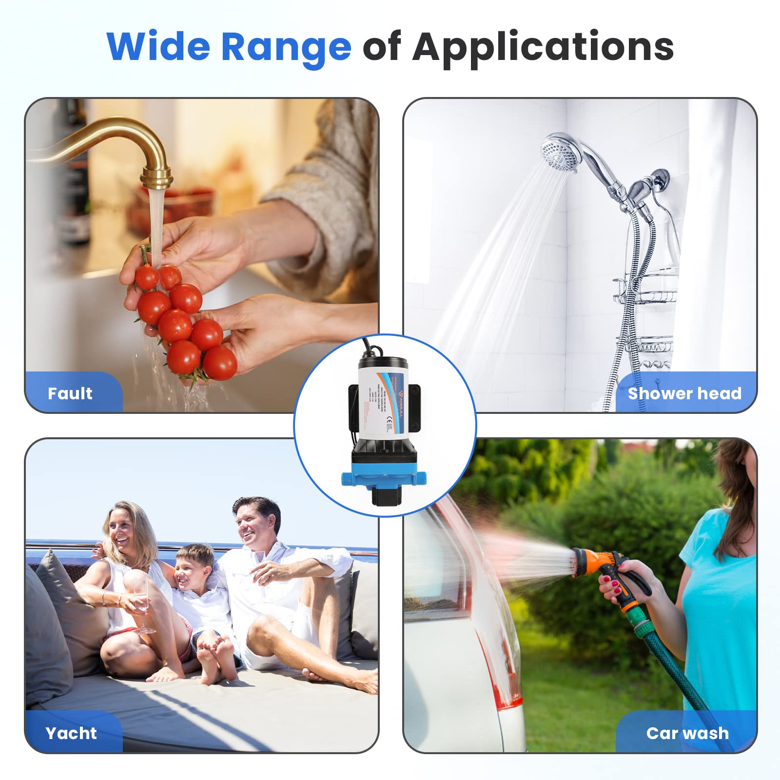 Anbull 12V Water Pressure Diaphragm Pump, 5.5GPM/70PSI Self Priming Pump with 3/4" Garden Hose Adapters, Marine Fresh Water Transfer Pump for RV Camper Yacht Lawn