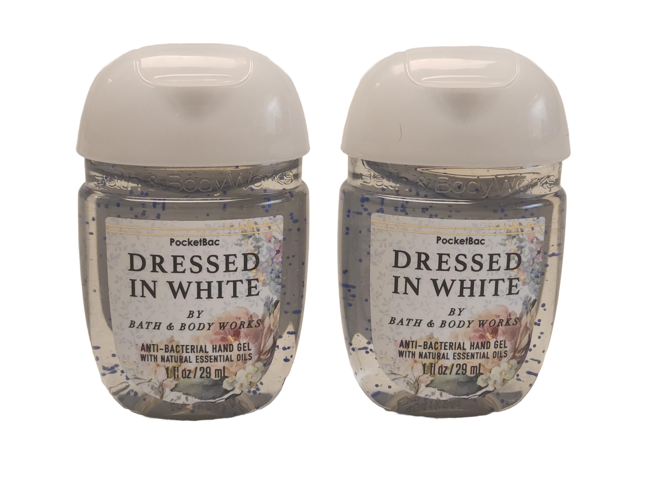 Bath and Body Care - Travel Size Sanitizer - 2 piece Bundle Set Hand Gel - 1 Fl Oz each LIMITED EDITION Scent (DRESSED IN WHITE)