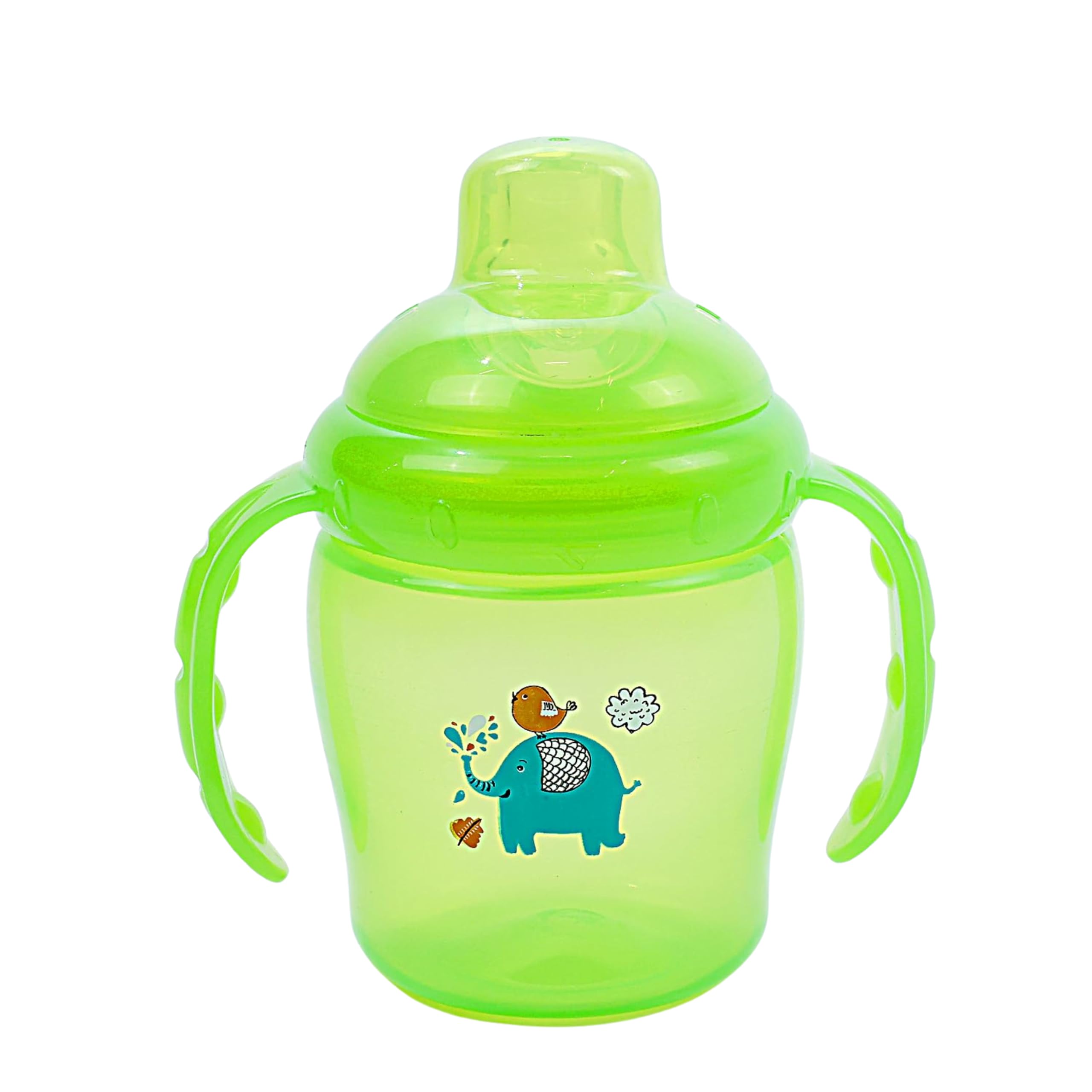 Elephant Printed Baby Sipper Bottle with Handle & Soft Silicone Straw - 225 ml | Anti Spill Sippy Cups for Newborns, Toddlers & Kids of 4+ Months | BPA Free (Green)-image-21