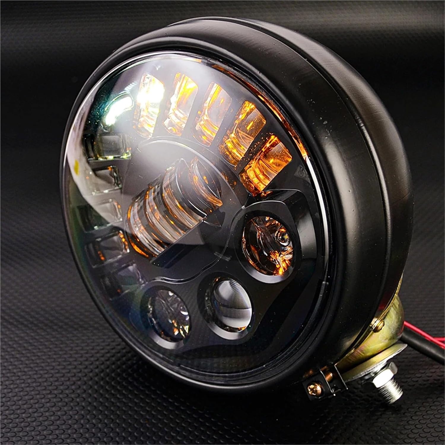 7.5" Led Motorcycle Headlight Hi&Lo Bulb DRL Motorbike Head lamp Bracket Compatible With Sportster H CB400 shadow(5.75 inch-A)