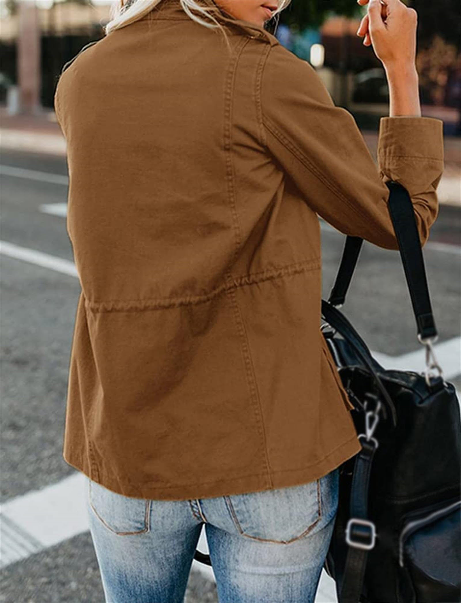 Generisch Anorak Militaire Femme Léger Décontracté Fermeture Éclair Boutons-pression Utility Cargo Manteaux avec Poche Veste en Jean Femme