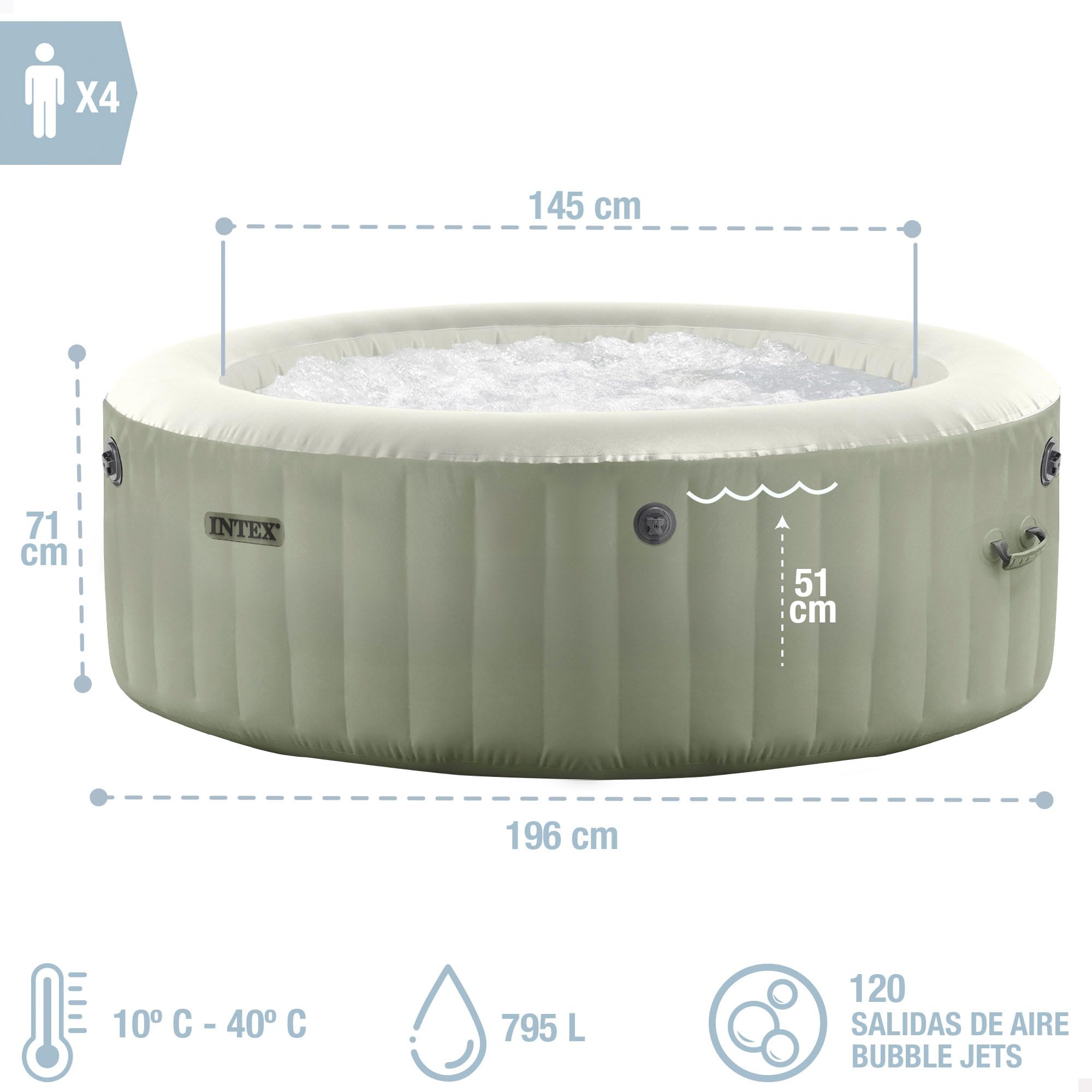 Intex 4-Person Olive Green Round Bubble Spa Set 28426NP (Inflated 196cm x 71cm)