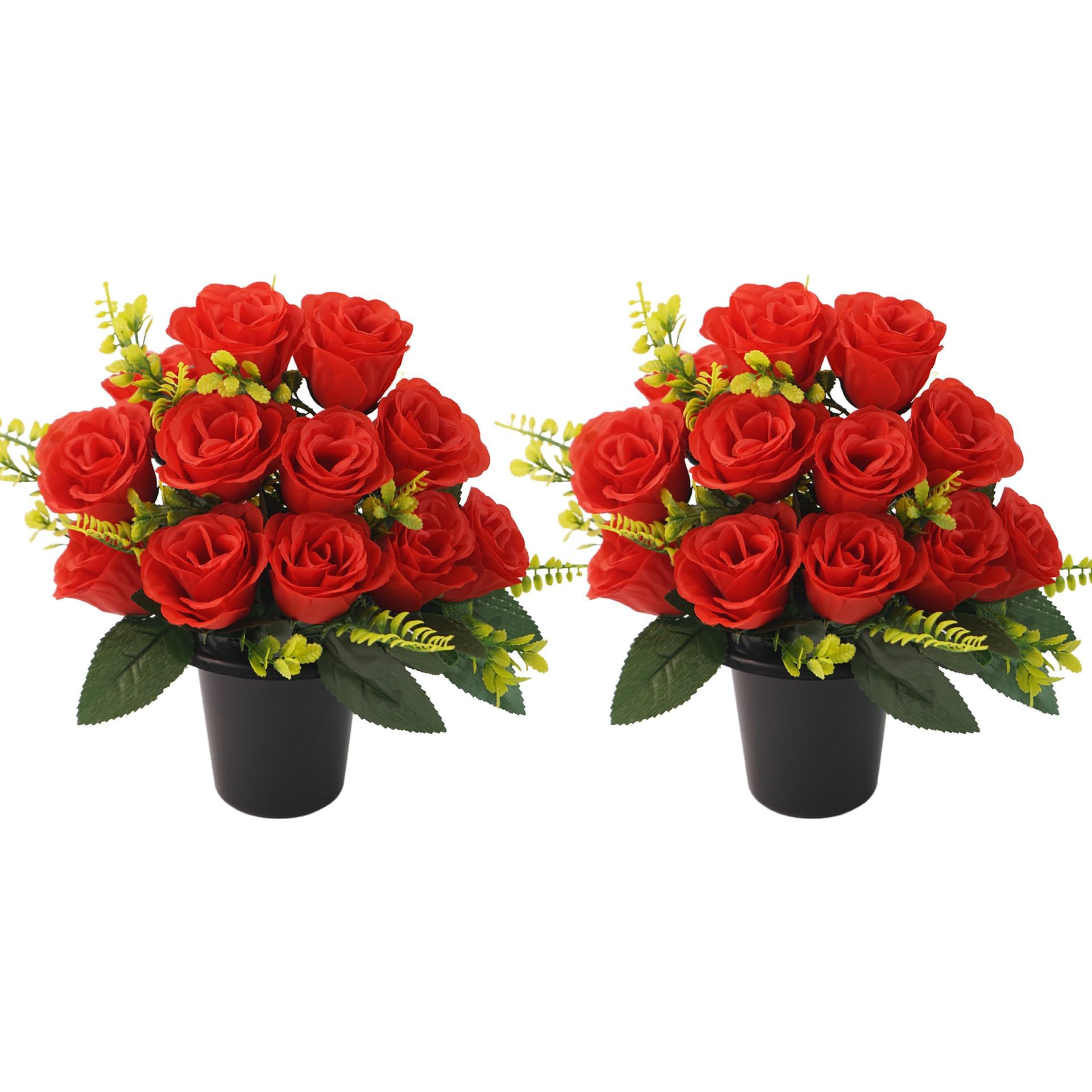 JUTTAUTO 2pcs Artificial Flowers In Pot 12 Head Rose Grave Silk Floral for Memorial & Cemetery Funeral Home Office Christmas Decorations