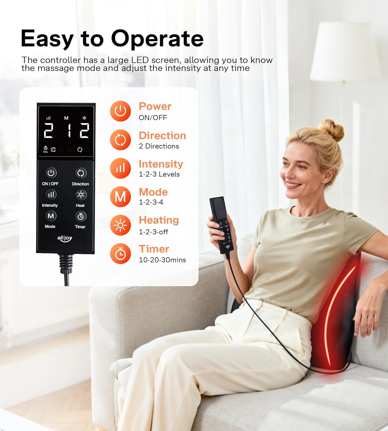 Shiatsu Back Massager with Heat – Lower Back Neck Massager Deep Tissue, 3D Kneading Massage Pillow for Back Neck Shoulder Pain Relief, Relaxation for Home Office, Christmas Gift for Women Men Dad Mom - Image 5