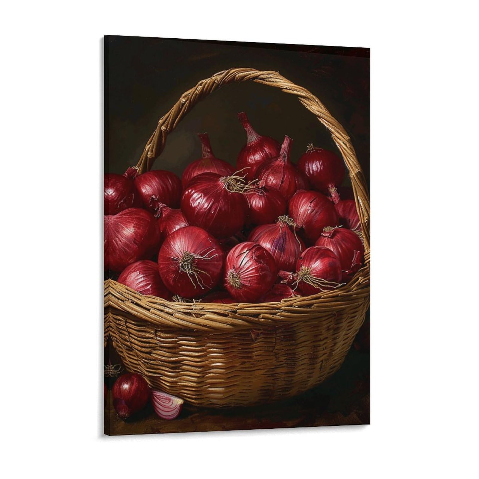 Onions in Basket Canvas Wall Art for Bedroom 18x24inch Canvas Prints Artwork for Walls Modern Picture Artwork Painting for Living Room Aesthetic Wall Paintings for Bathroom Kitchen Office Dec
