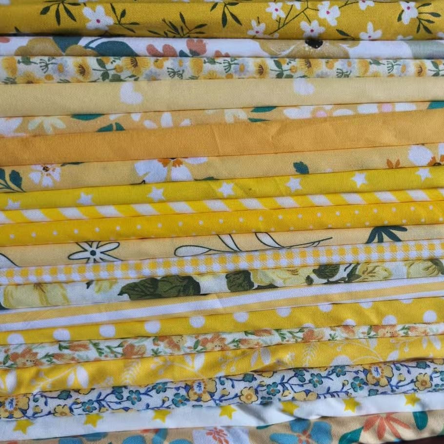 Image of Cotton Fabric DIY Making Supplies Quilting Patchwork Fabric Fat Quarter Bundles DIY for Quilting Cotton Patchwork Cushions (20pcs Yellow, 9.8 inch x 9.8 inch)