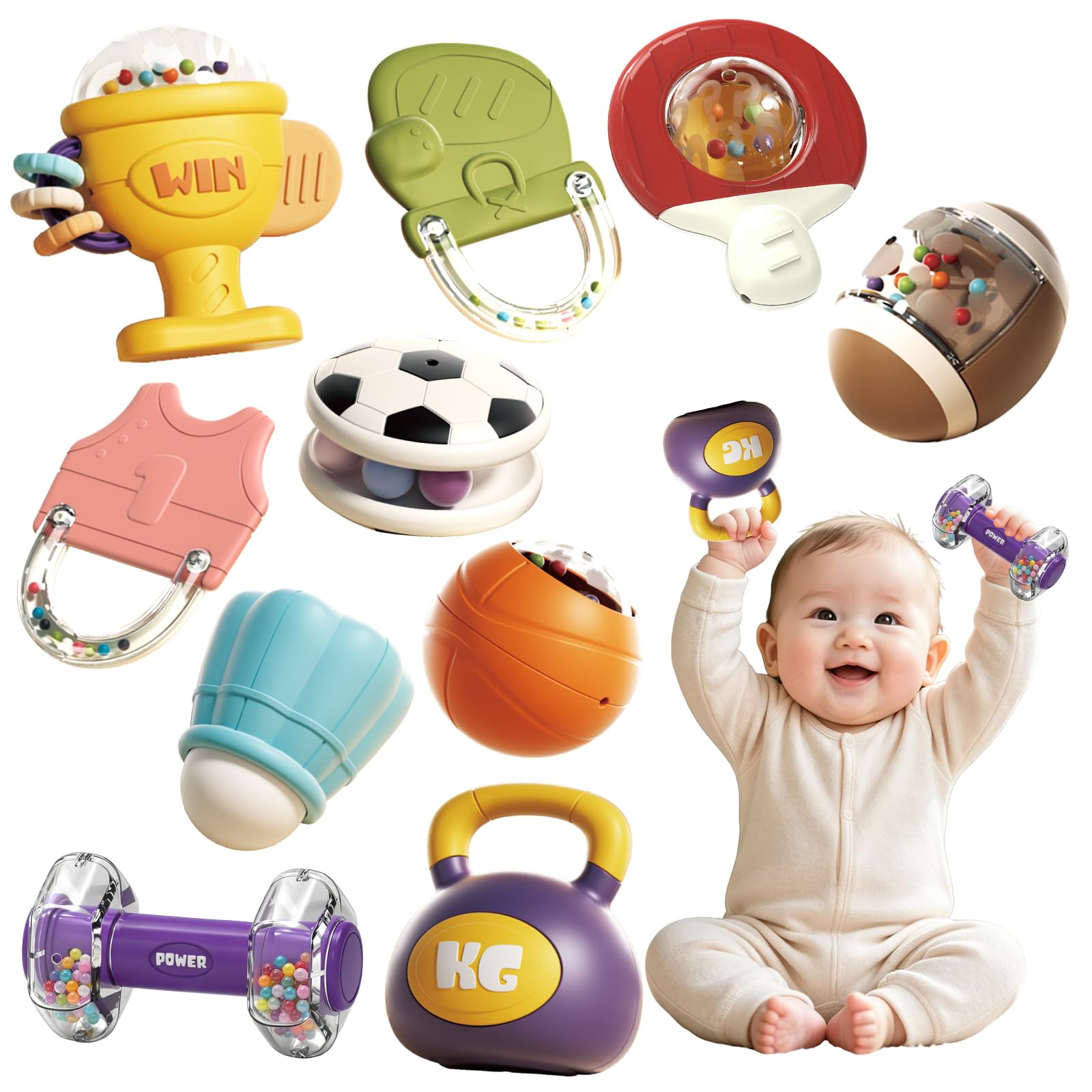 Baby Toys for 0 3 6 9 12 Month, Boy Girl Baby Gym Rattle Toy Set Infant Toy