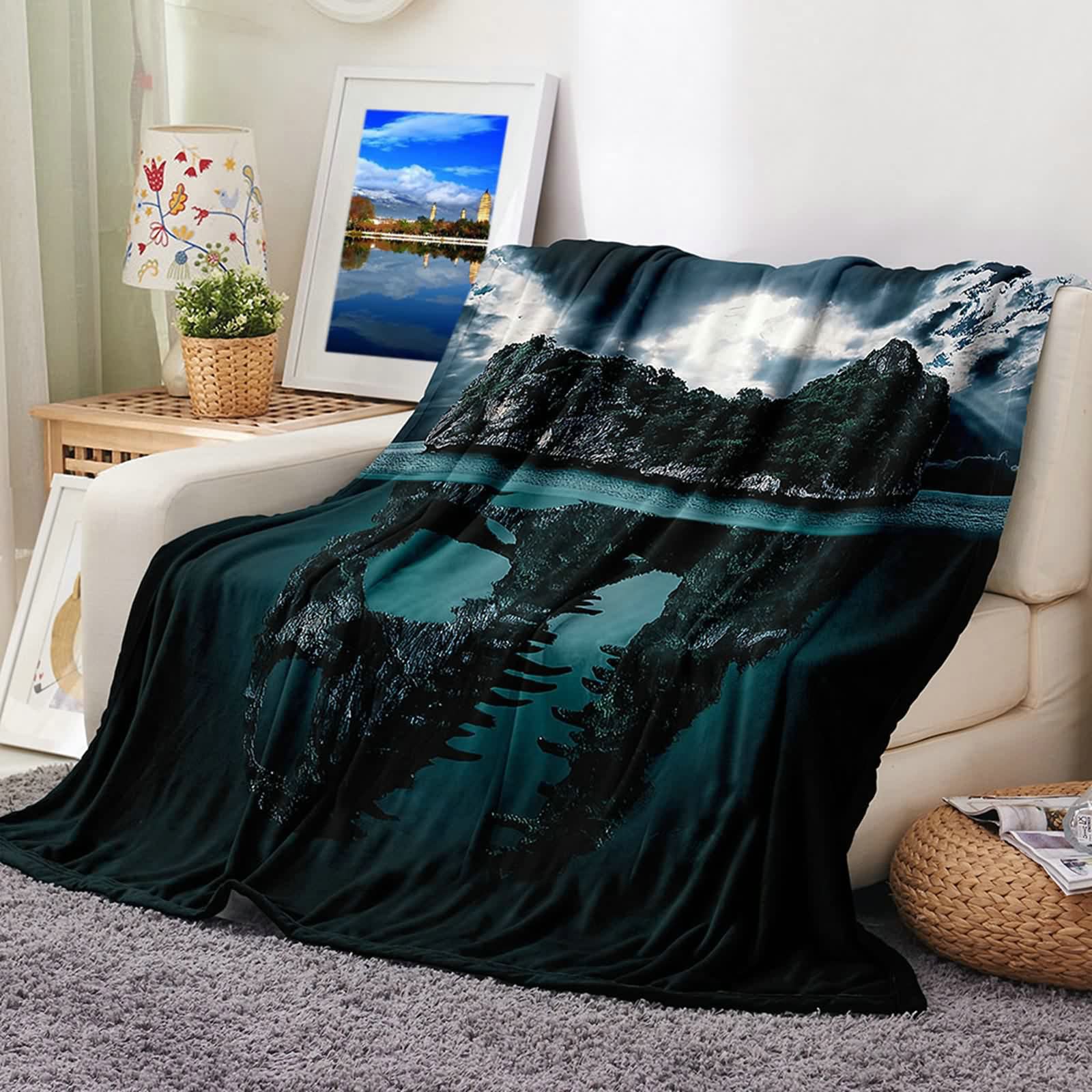 Aeici Couverture Polaire, Couverture Enfant Couverture 160x200 cm Vue Mystérieuse de Montagne Couverture Canapé pour Salon Lit
