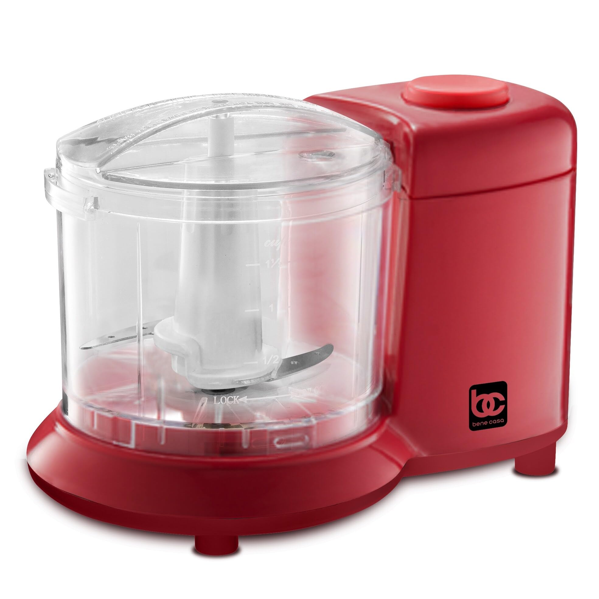 Bene Casa Mini Chopper in white, stainless-steel blade mini chopper, pule control Red