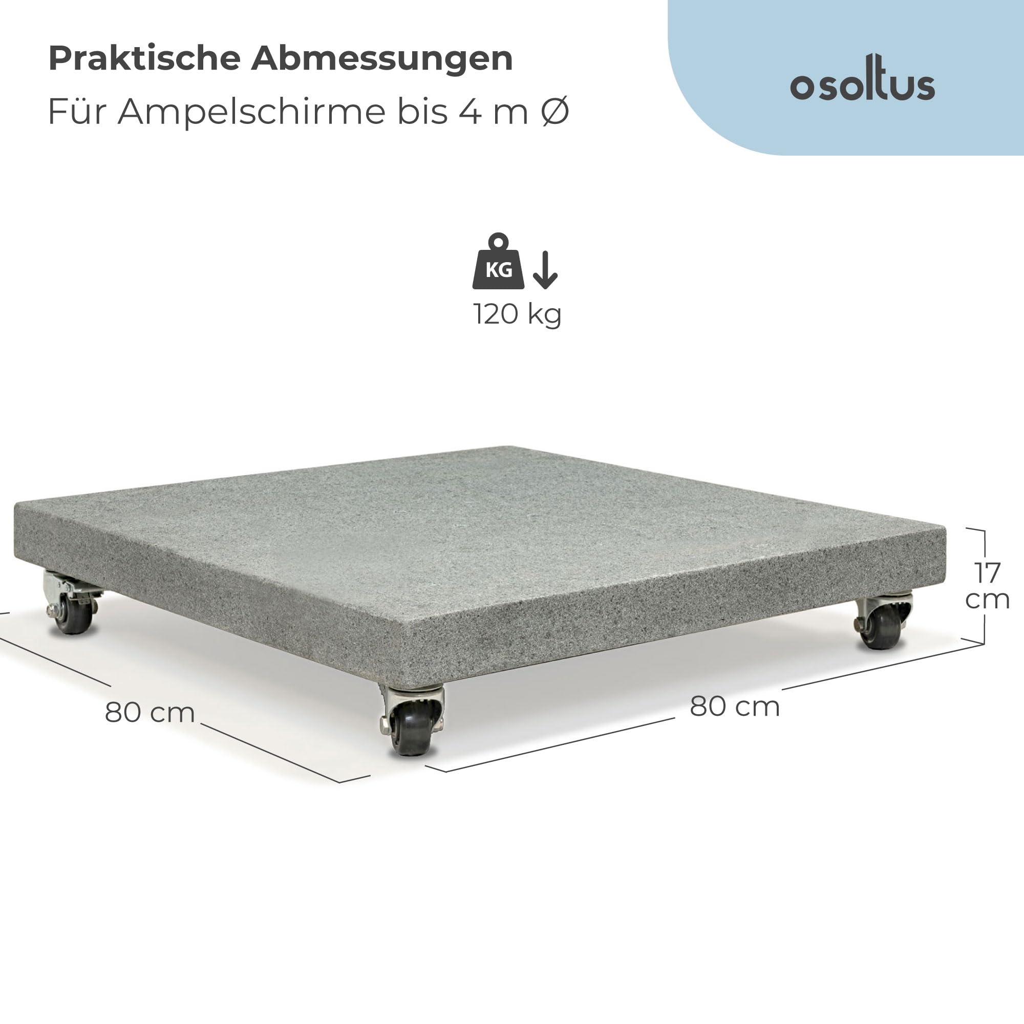 osoltus Granit Schirmständer 120 kg mit 4 Rollen zu Ampelschirm 80 cm x 80 cm