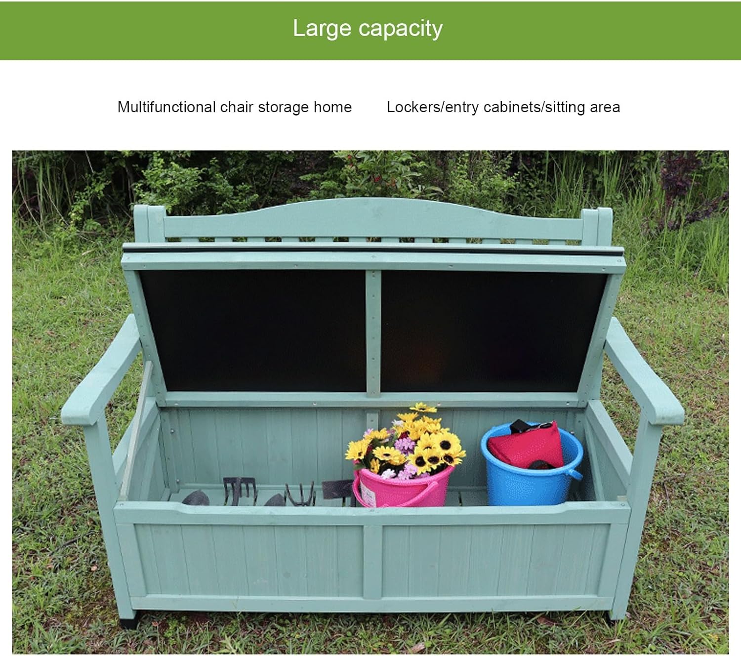 Solid Wood Garden Bench, Outdoor Storage Bench, Patio Porch Bench, Park Bench with Back and Armrest, for Porch, Yard, Lawn, Garden (Color : Wood Color)