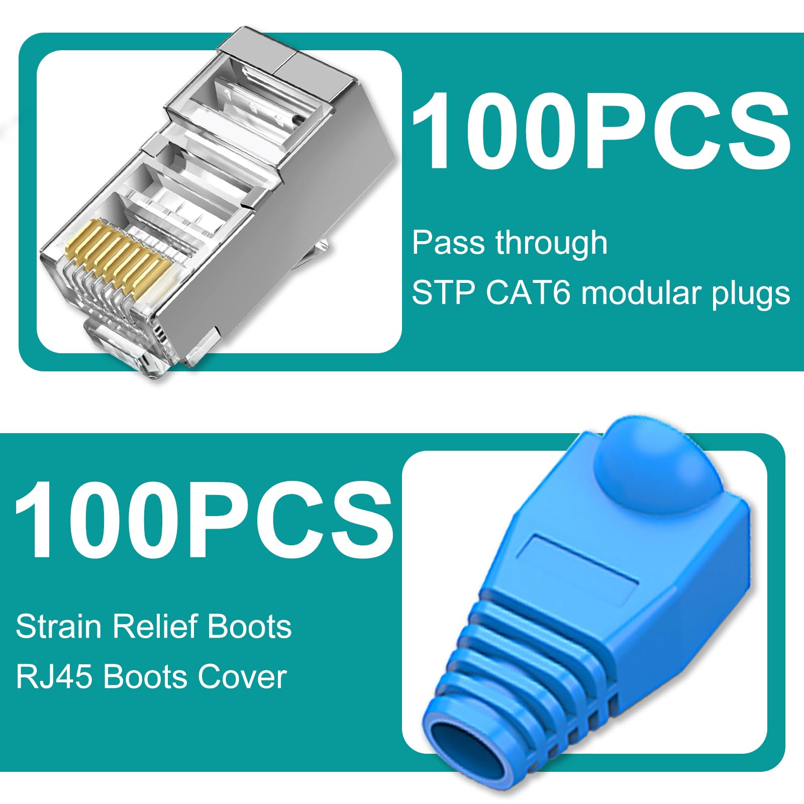 Cable Matters 100-Pack Cat 6 Pass Through RJ45 Connectors For Solid Or Stranded UTP Ethernet Cable & Modular RJ45 Crimp Tool For Pass-Through Connectors & 8-Color 200-Pack Strain Relief Boots - View #13