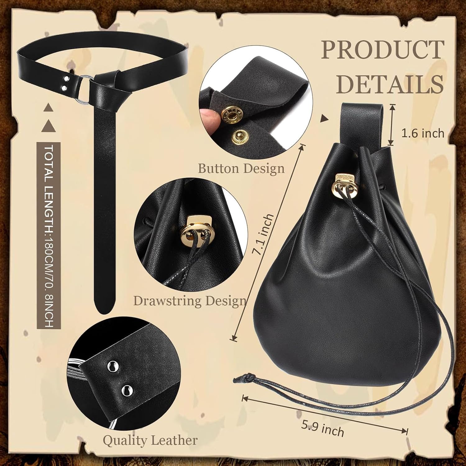 Womens Corset Belt Belt Pouch Waist Bag Fanny Pack Coin Purse Medieval Renaissance Costume Accessories (Black, XL-Waist/39"-45")