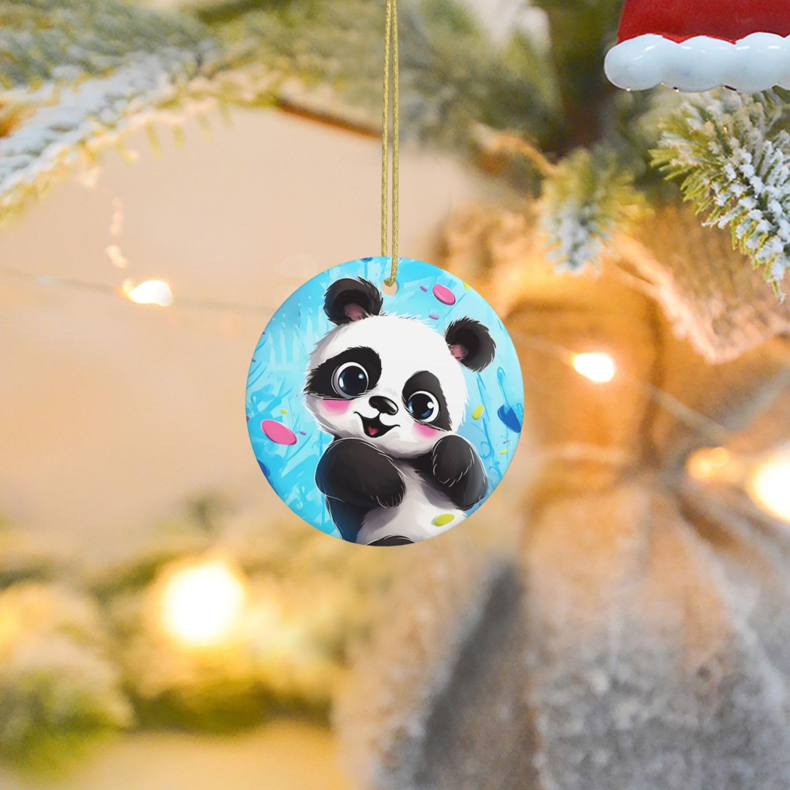 Christmas Tree Ornaments Ceramics Christmas Round Decorations Cute Panda Ceramics Ornaments Circle Pentagram Xmas Tree Hanging Pendant for Christmas Tree Party Holiday Home Decor