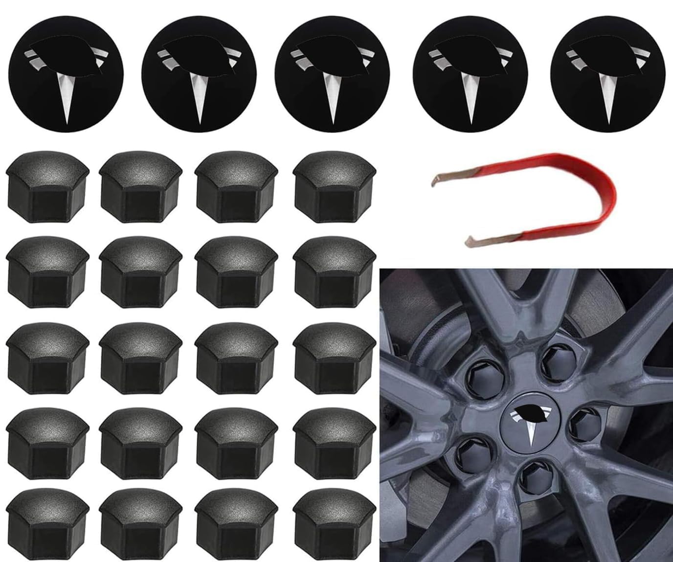 ThinSGO for Tesla Model 3 Y S X Wheel Cap Kit 4 Hub Center Cap + 20 Lug Nut Cover (White)