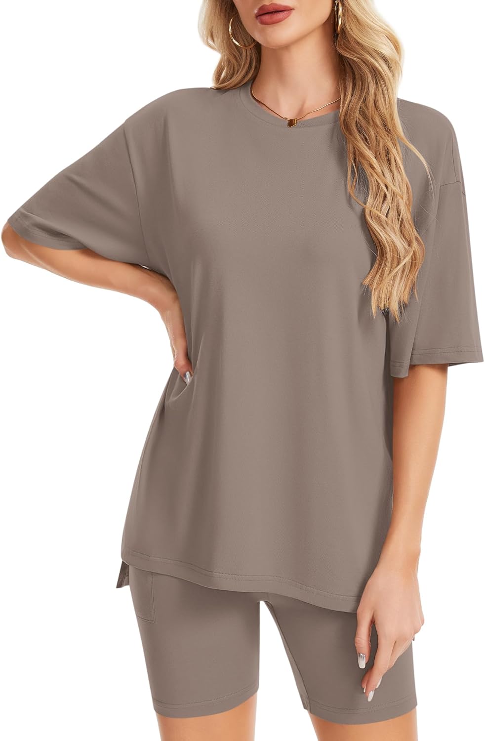 AUSELILY Women's Two Piece Lounge Set Summer Crew Neck Short Sleeve Oversized Shorts Set Matching Sets Women Clothing 2026 - Image 6