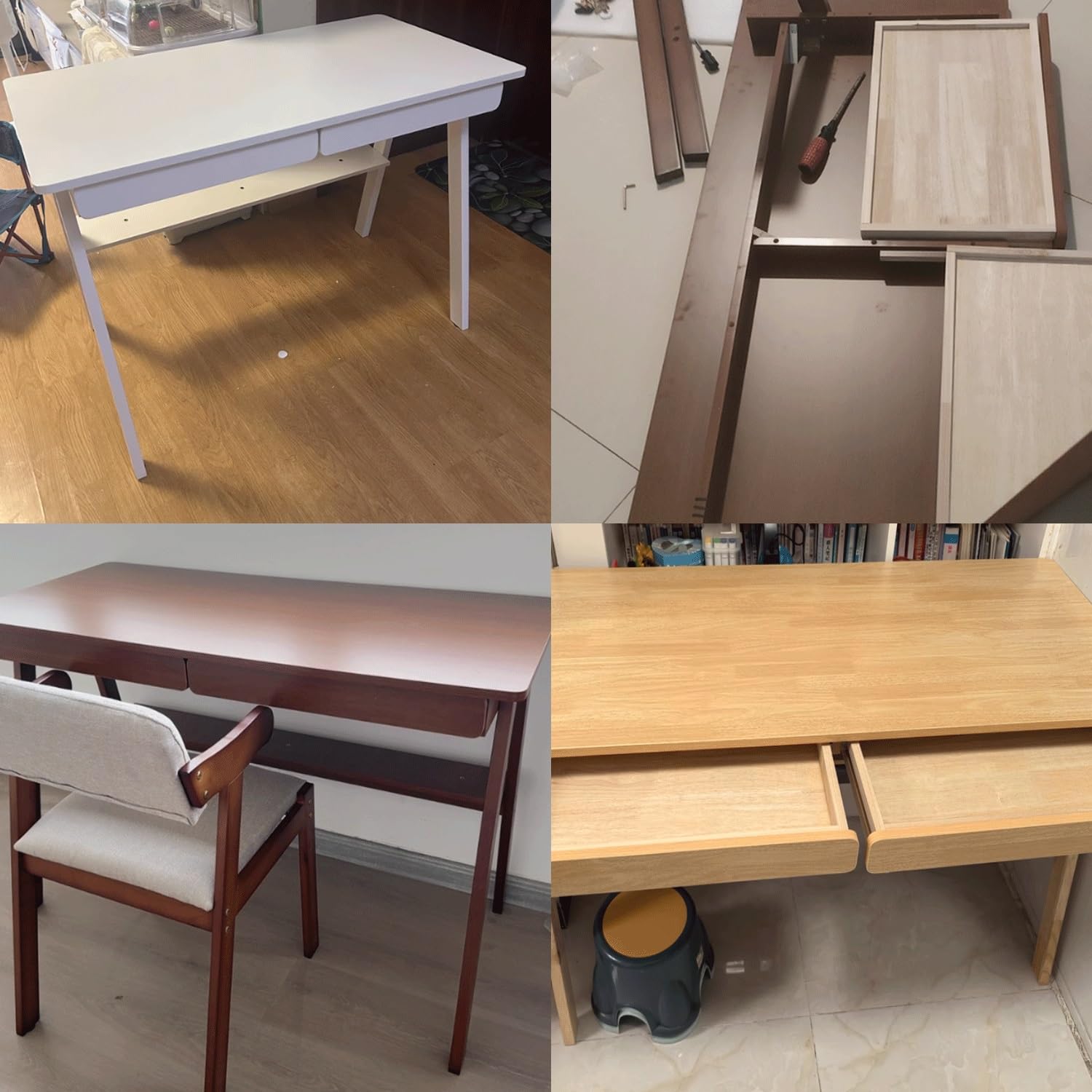 Biurko z litego drewna, domowe, z szufladą i półkami, 119 x 56 cm, biurko komputerowe, do nauki, gier, brązowe wykończenie, solidne i stylowe meble