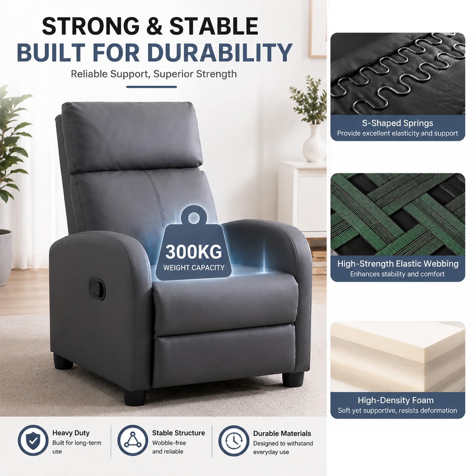 Liegesessel, Sessel mit Hoher Rückenlehne, Dick Gepolsterter Sitzfläche und Lendenstütze, Liegesofa für Wohnzimmer, Empfangs- und Wartebereiche(Light Gray)