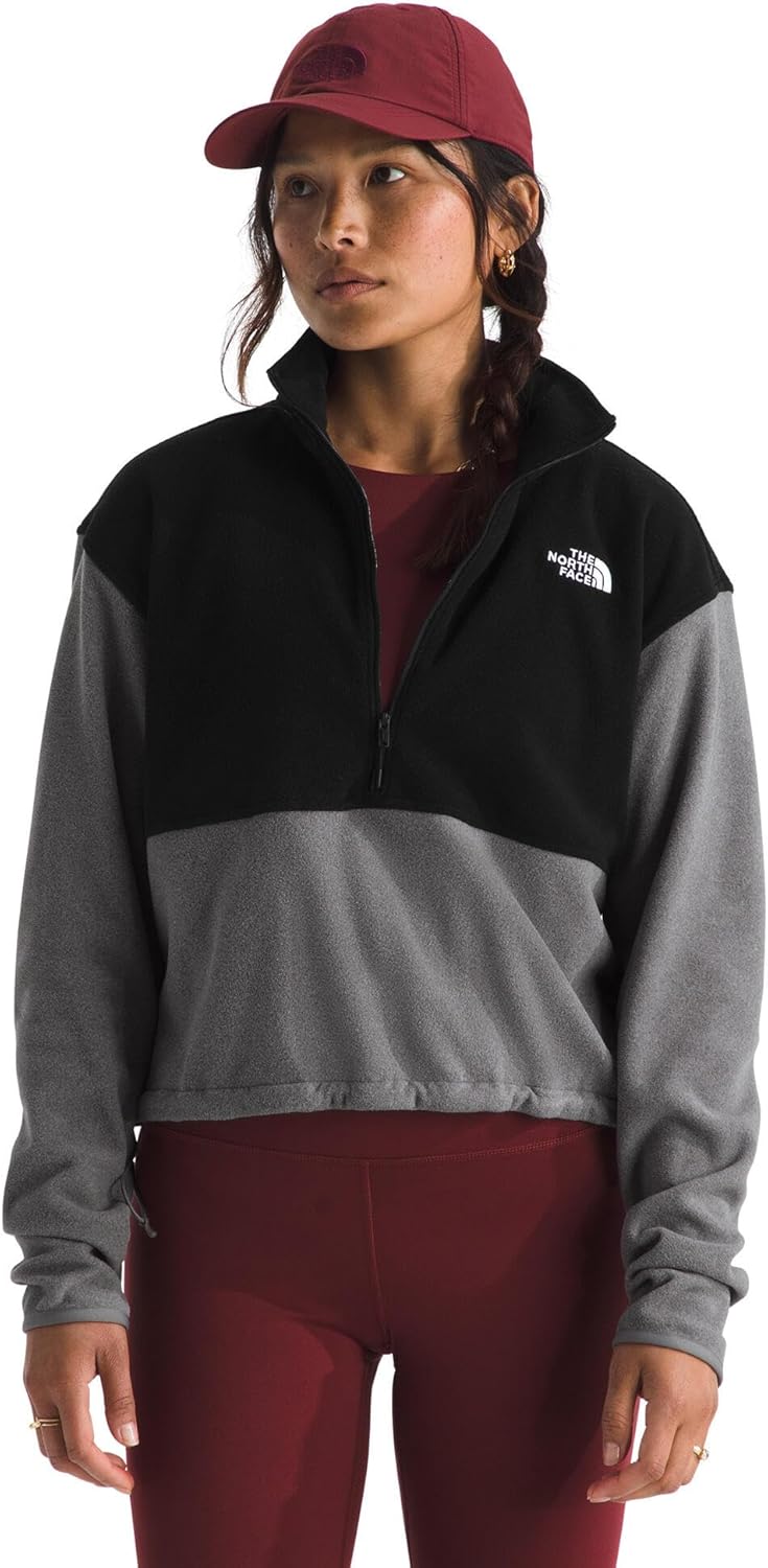 The North Face womens Glacier Fleece Half Zip Short Jacket - 1/2 Zip Pullover Jacket, Zip Pockets, Stretch Fabric