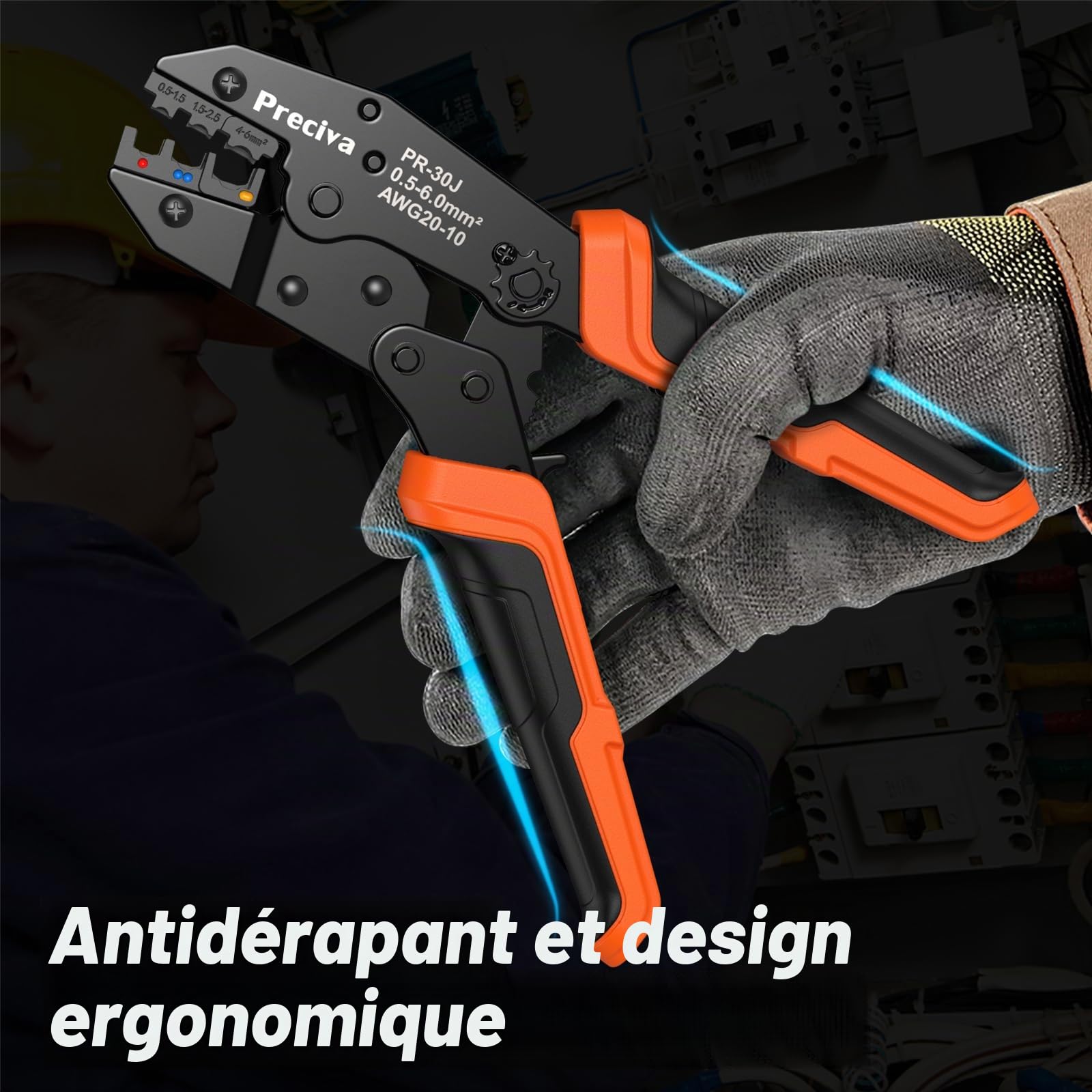 Pince à Sertir Preciva, 0.5-6mm², 18 Types, 400pcs Cosses Electriques, AWG20-10, Isolées pour Réparations Électriques