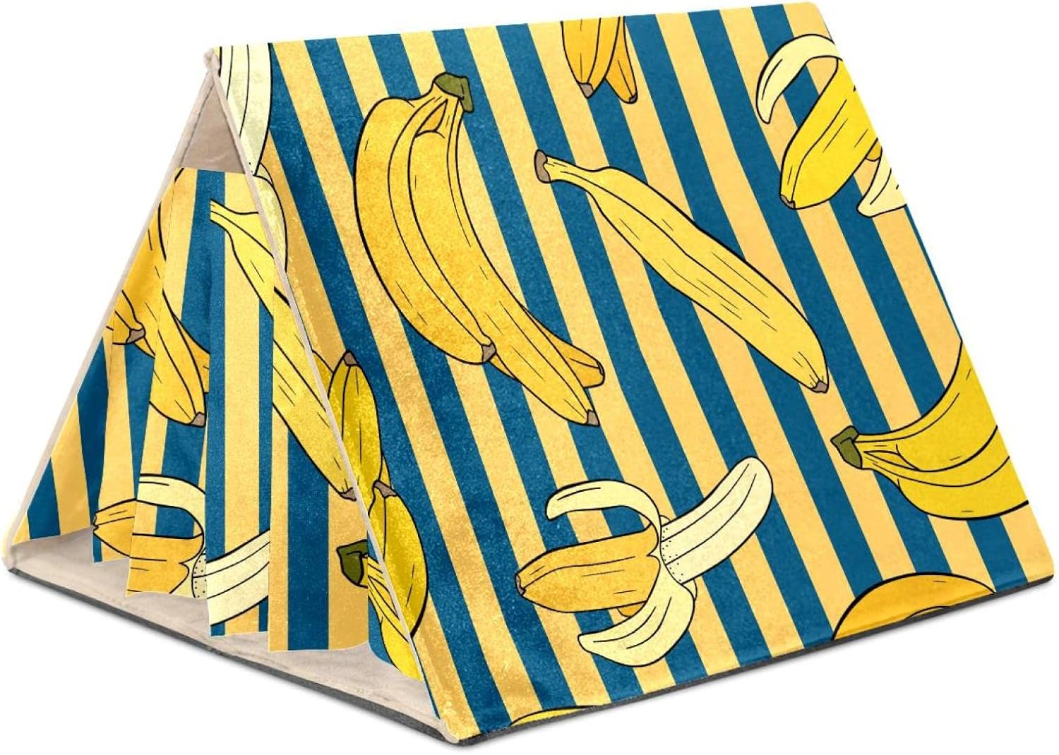 Daborge Plátano de frutas de verano amarillo azul marino raya cobayas cama conejo escondite casa hámster cueva accesorios escondite para conejito erizo hurón