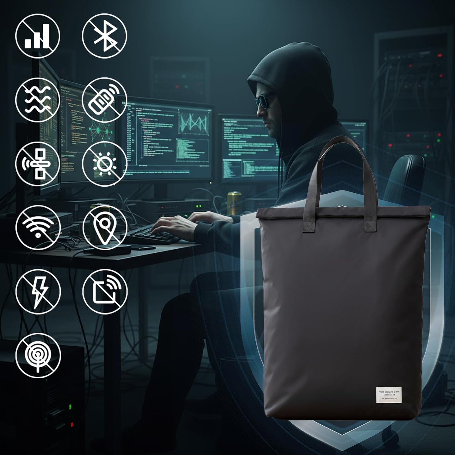 Faraday Bag for Electronics 5G/Bluetooth/WiFi/GPS Signal Blocking, Anti-Tracking Faraday Cage with Handle, EMP Protection Bag for Laptops, Tablets, Phones, Car Keys (19.5X13inch)