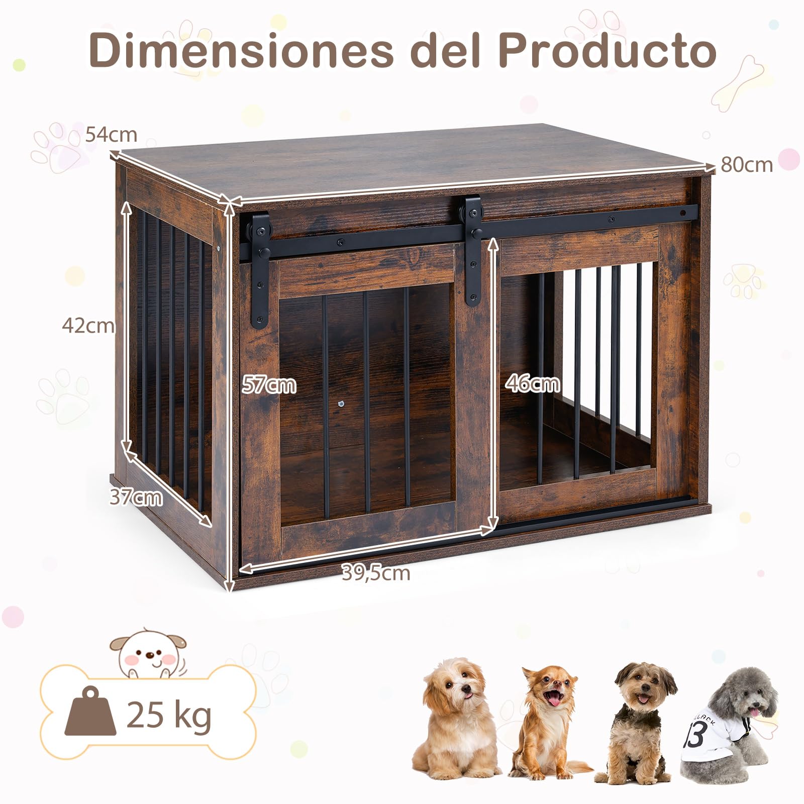 COSTWAY Jaula para Perros, Mueble para Perros con Puerta Corrediza, Mesa Lateral Decorativa, Estructura Metálica, Mueble Jaula de Madera para Mascotas Pequeñas y Medianas, 80 x 54 x 57 cm (Marrón)