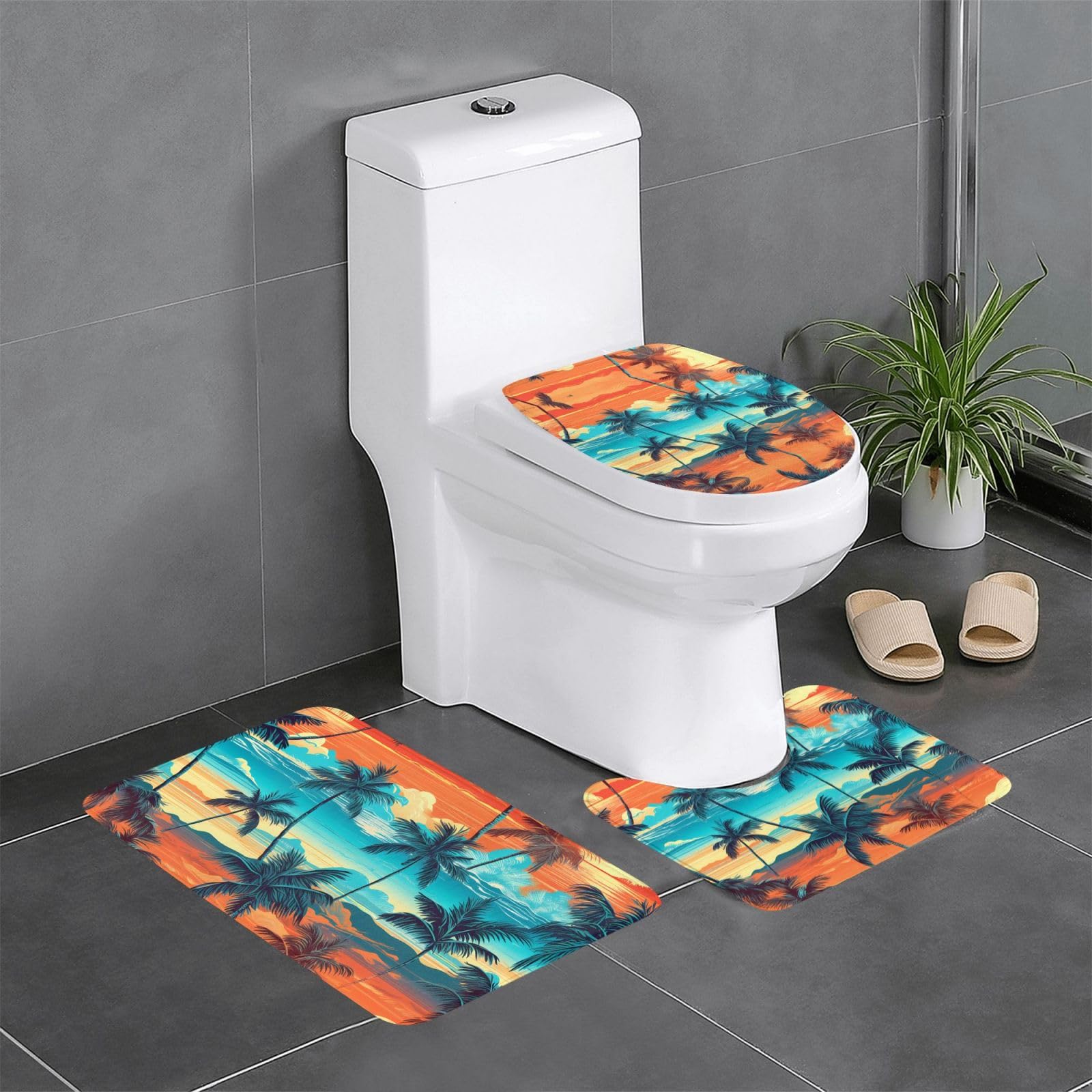 Tapis de salle de bain antidérapant lot de 3 lavables imprimé exotique