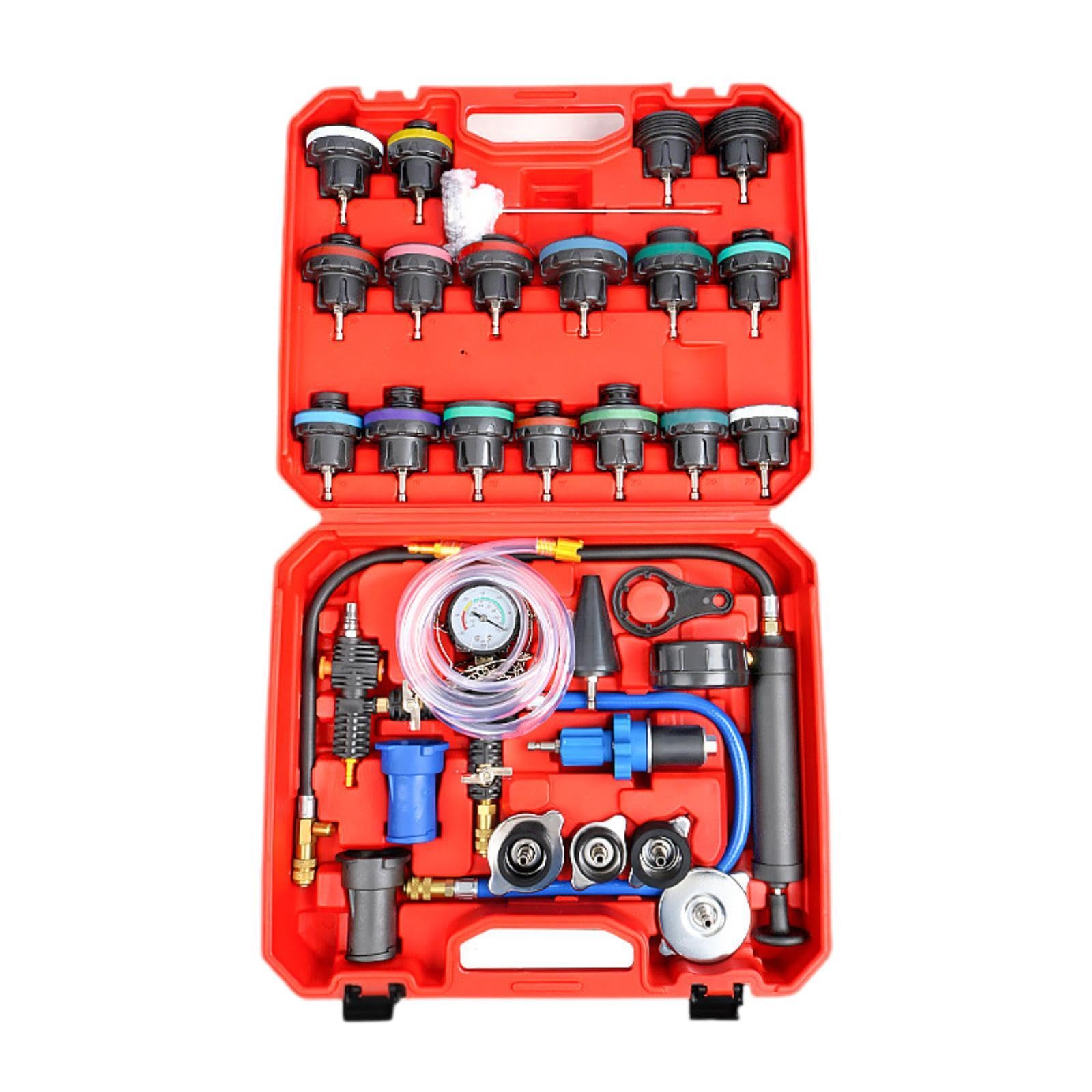 MagiDeal Car Radiator Pressure Tester Vacuum Type Cooling System Tester with Carrying Case Testing Gauge for Garage Auto Workshop, 41.5x36x12cm 34pcs