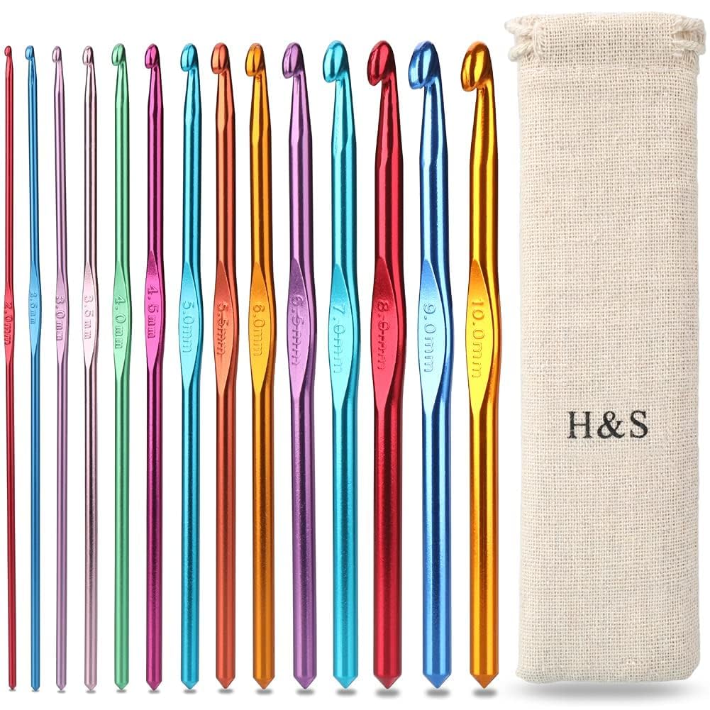 H&S Crochet Hooks Set & Needles Aluminium with Pouch Case for Beginners - 14pcs (2mm to 10mm Crochet Hook)