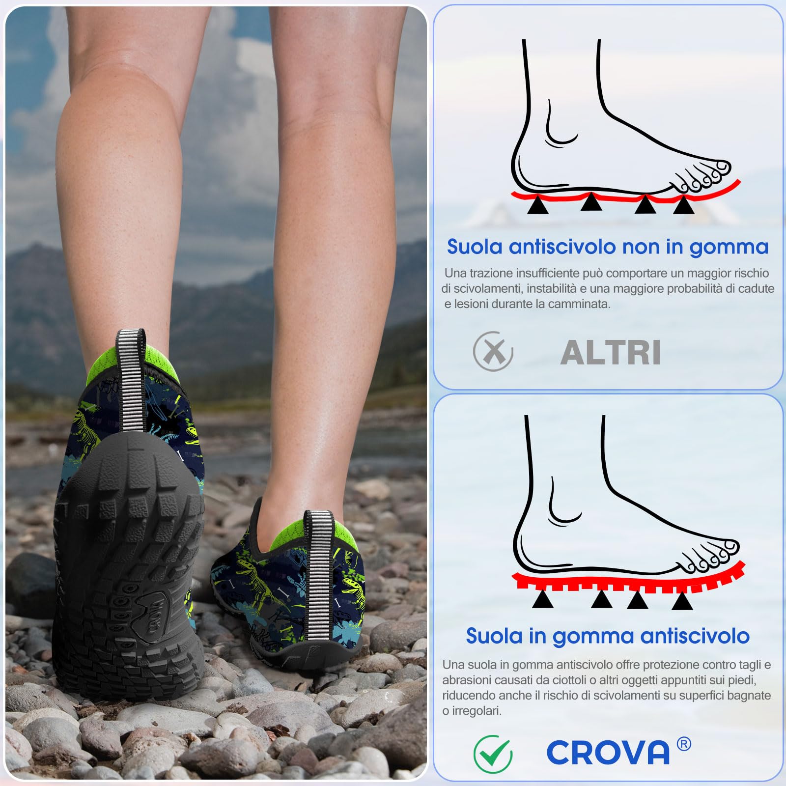 CROVA Dziecięce buty do sportów wodnych, ultralekkie, całkowicie drenażowe, szybkoschnące, do wody, wsuwane, dla chłopców, dziewcząt, maluchów
