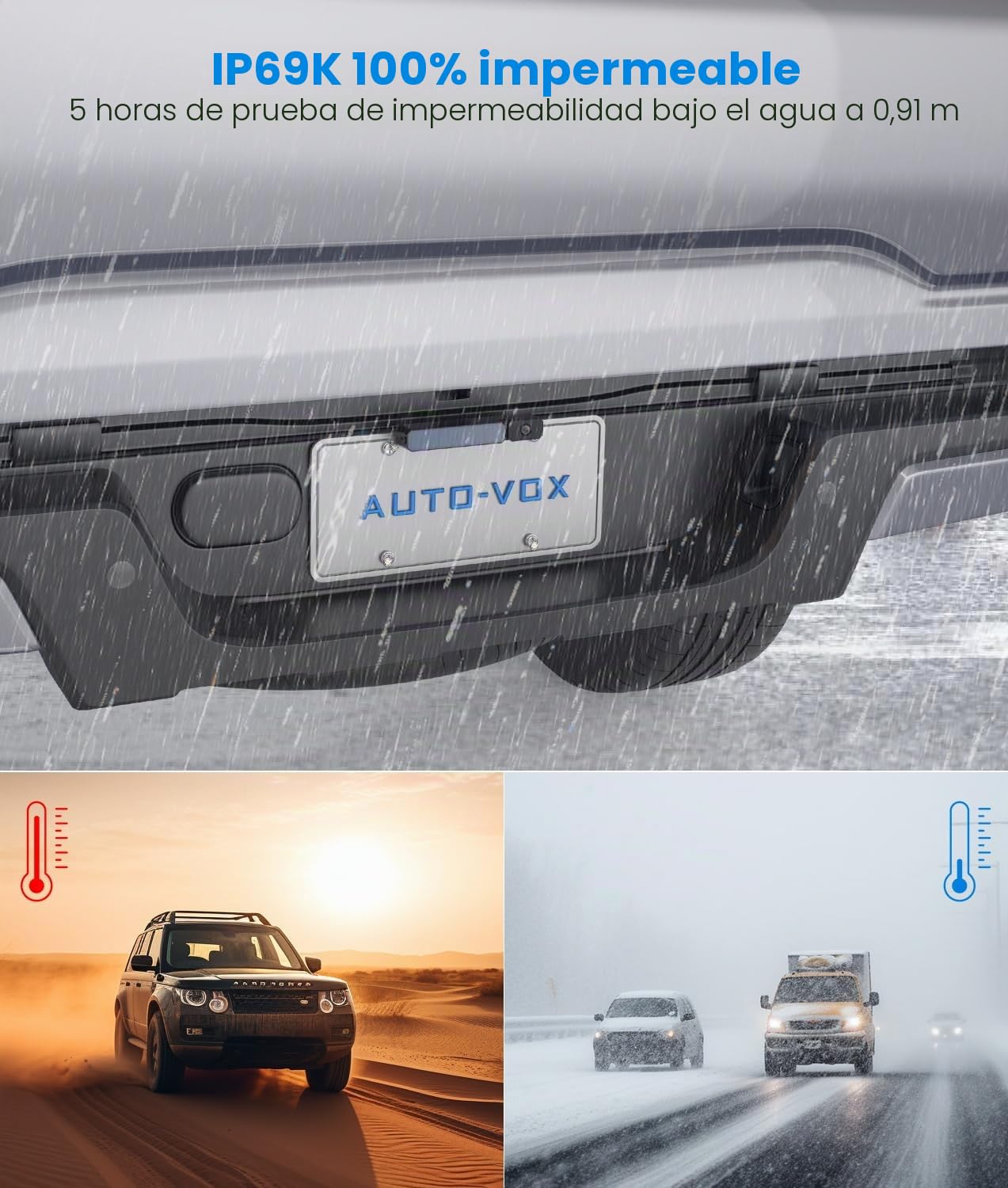 AUTO-VOX Cámara de visión trasera solar inalámbrica: instalación DIY en 3 minutos, monitor de 5 pulgadas, señal digital estable y resistente al agua IP69K