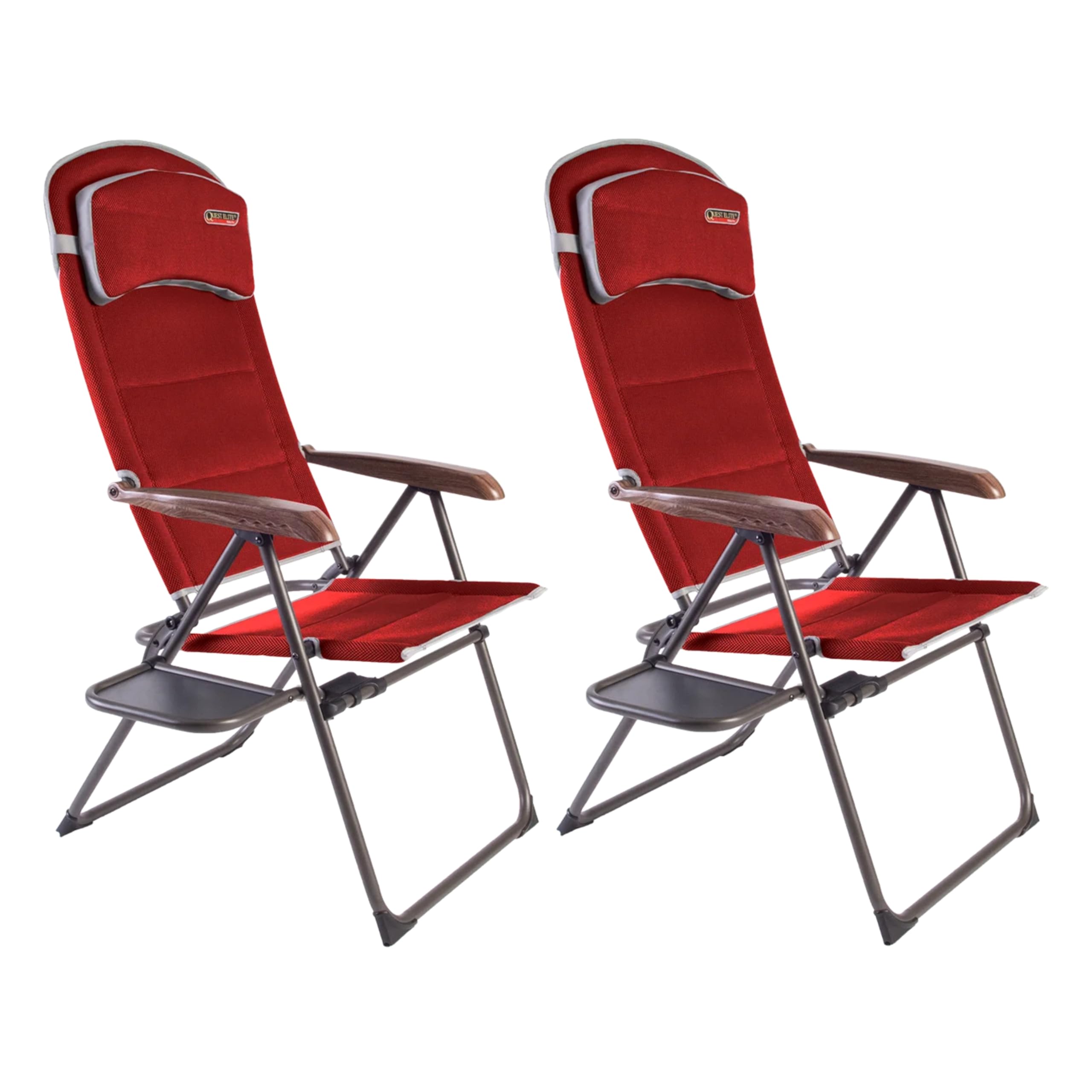 Quest Bordeaux Pro Range – Folding Camping Chairs, Loungers & Accessories, Red – Recline/Easy/Relax XL/Double Snug/Lounge Bed/Leg Rest Options (2, Bordeaux Pro Recline Chair With Side Table)