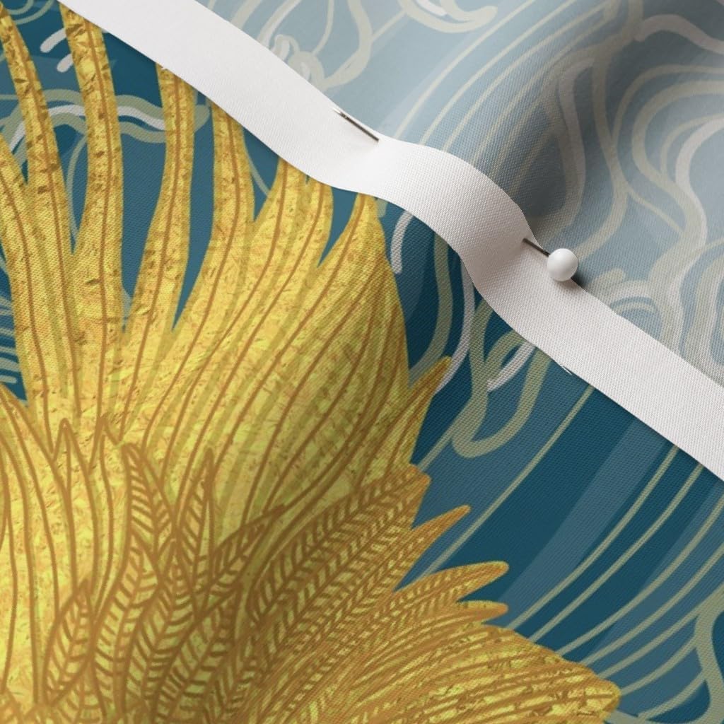 Spoonflower Fabric - Gold Japan Dragon Kimono Waves Hawaii Ocean Flying Cranes 1000 Sea Printed on Cotton Poplin Fabric by The Yard - Sewing Shirting Quilting Dresses Apparel Crafts
