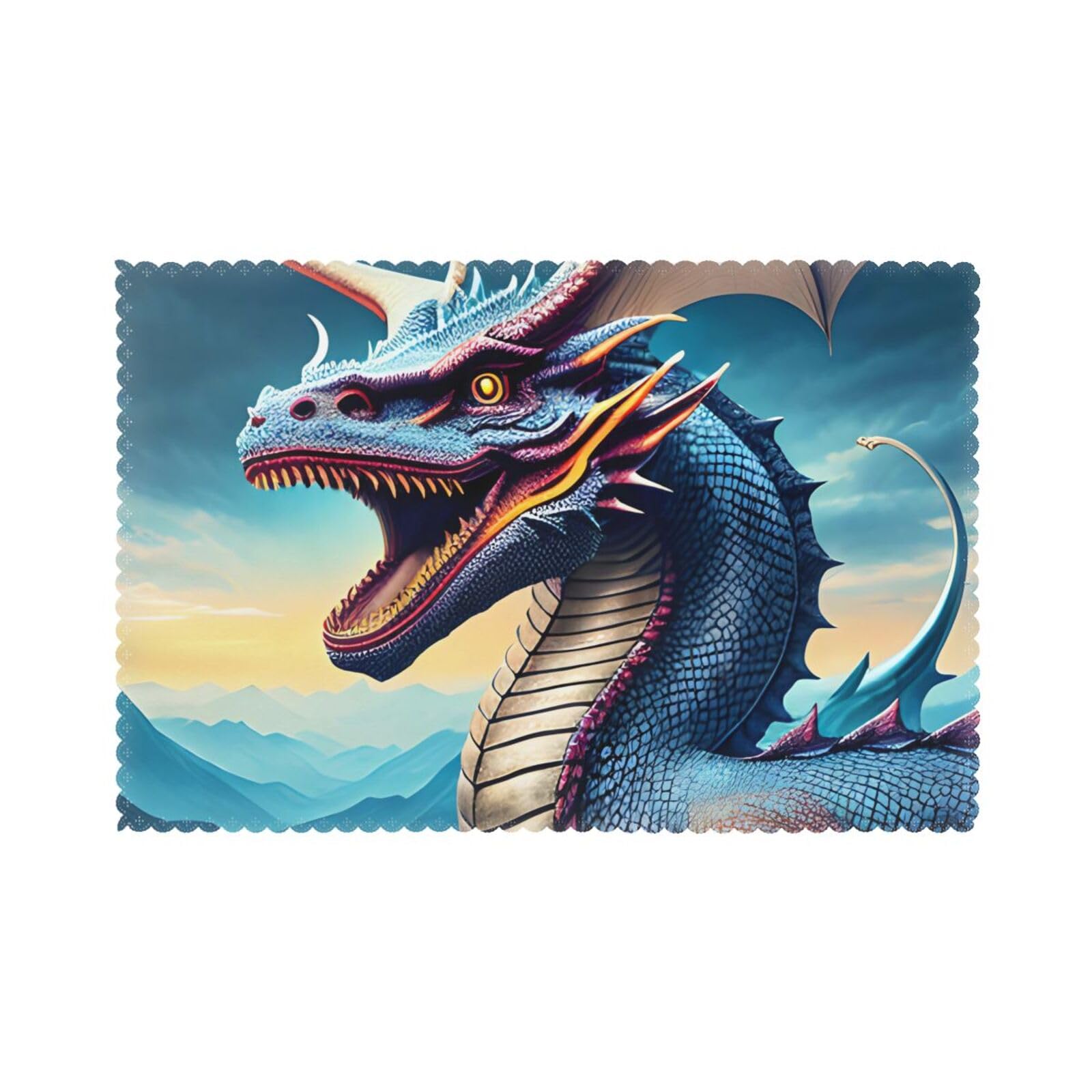 Roaring Dragon Placemat set of 6, oil-proof and insulated dining table placemats, washable and wipeable.