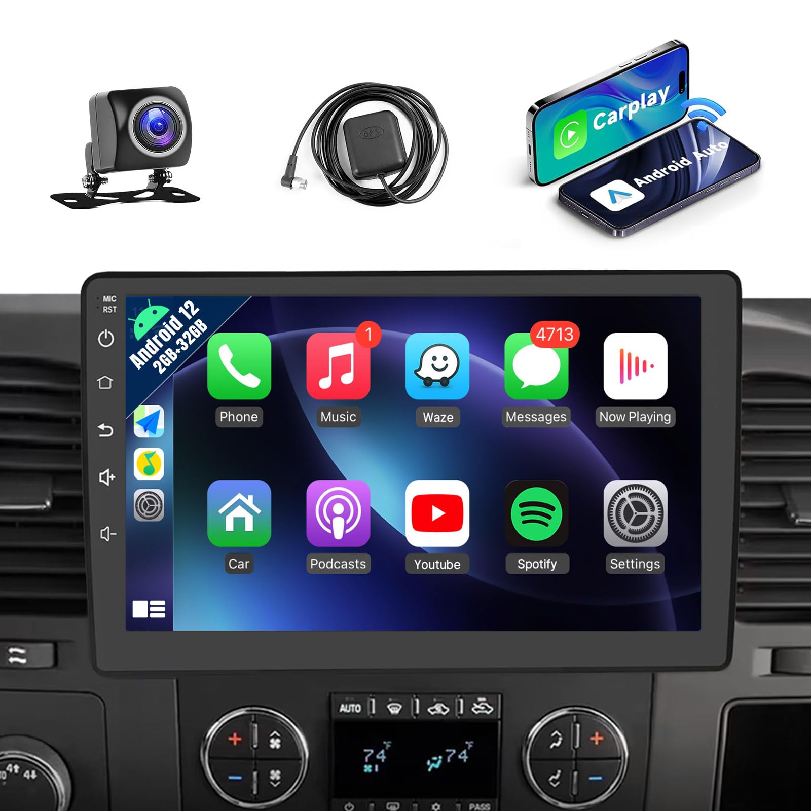 Leadfan Car Radio for Chevy Chevrolet Silverado 2007-2013 Tahoe GMC Sierra Yukon Buick Stereo with CarPlay Android Auto, 10.1 inch Touch Screen for