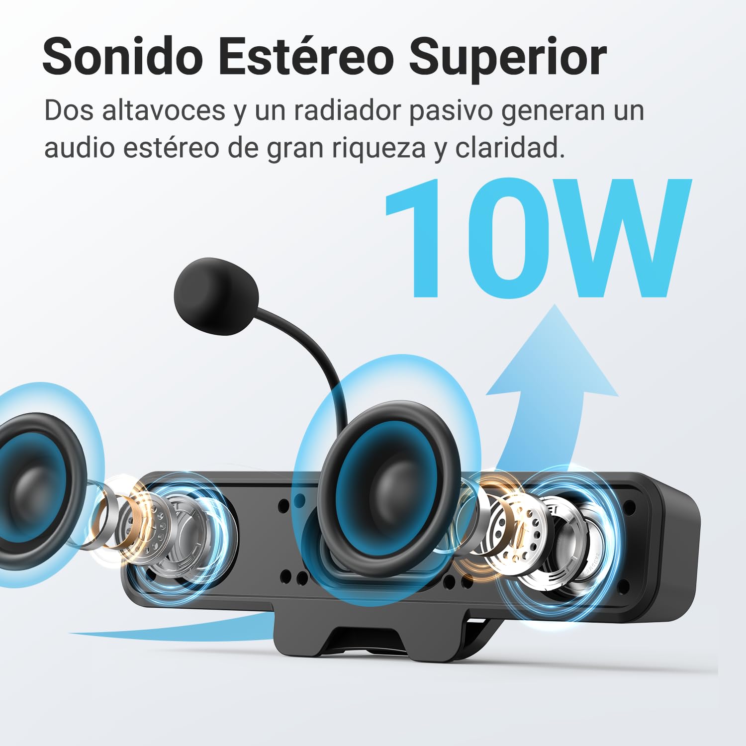 INGA Altavoces PC con Mic. Desmontable, Plug and Play, Silencio 1 Toque, Estéreo y Graves, Fácil fijación al Monitor, Compatible PC, Mac, Portátil