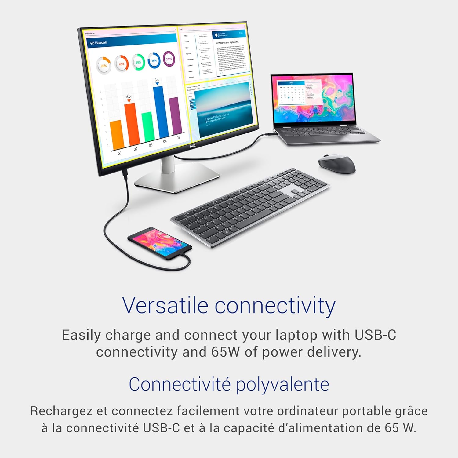 Dell S2722DC Monitor - 27-inch WQHD (2560x1440) 75Hz 4Ms Display, AMD FreeSync, Built in Speaker, USB Type-C/USB 3.2 Gen 1/HDMI Connectivity, Height/Pivot/Swivel/Tilt Adjustability - Platinum Silver - Image 6