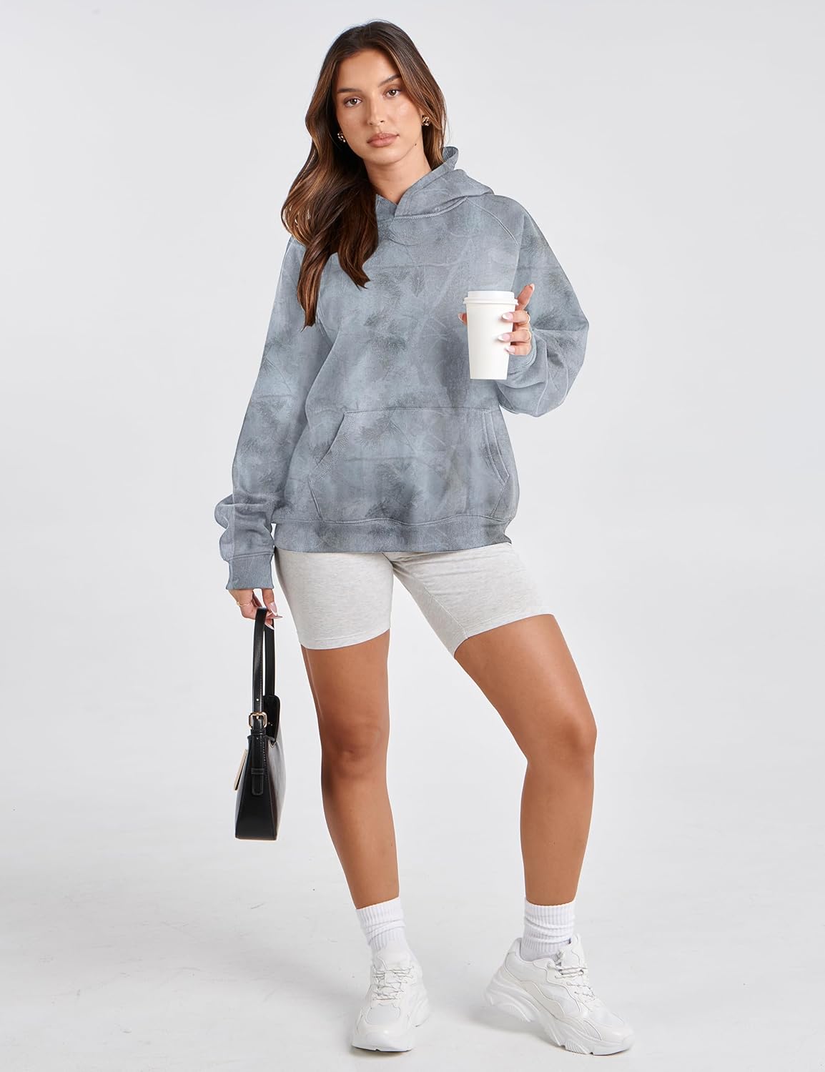 Lauweion Women Solid Basic Fleece Letter Loose Hoodie Sweatshirt Long Sleeve Kangaroo Pocket Drop Shoulder Pullovers Top - Image 3