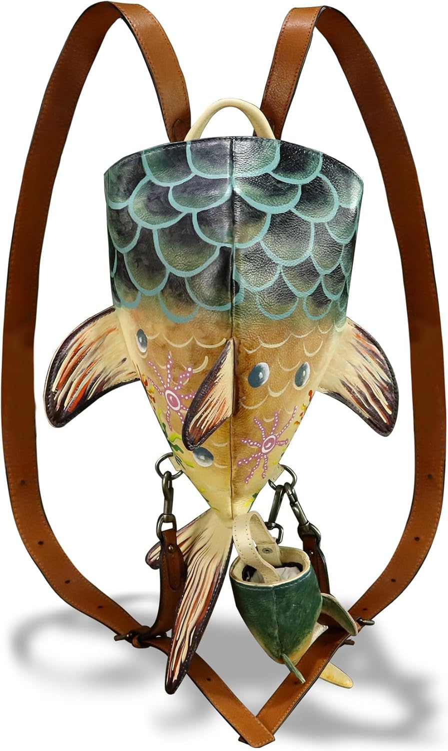 Genuine Leather Sling Bag for Women and Men Backpack Purse Handmade Cute Whale Shark Shape Shoulder Crossbody Backpack (Multicolor) - Image 2