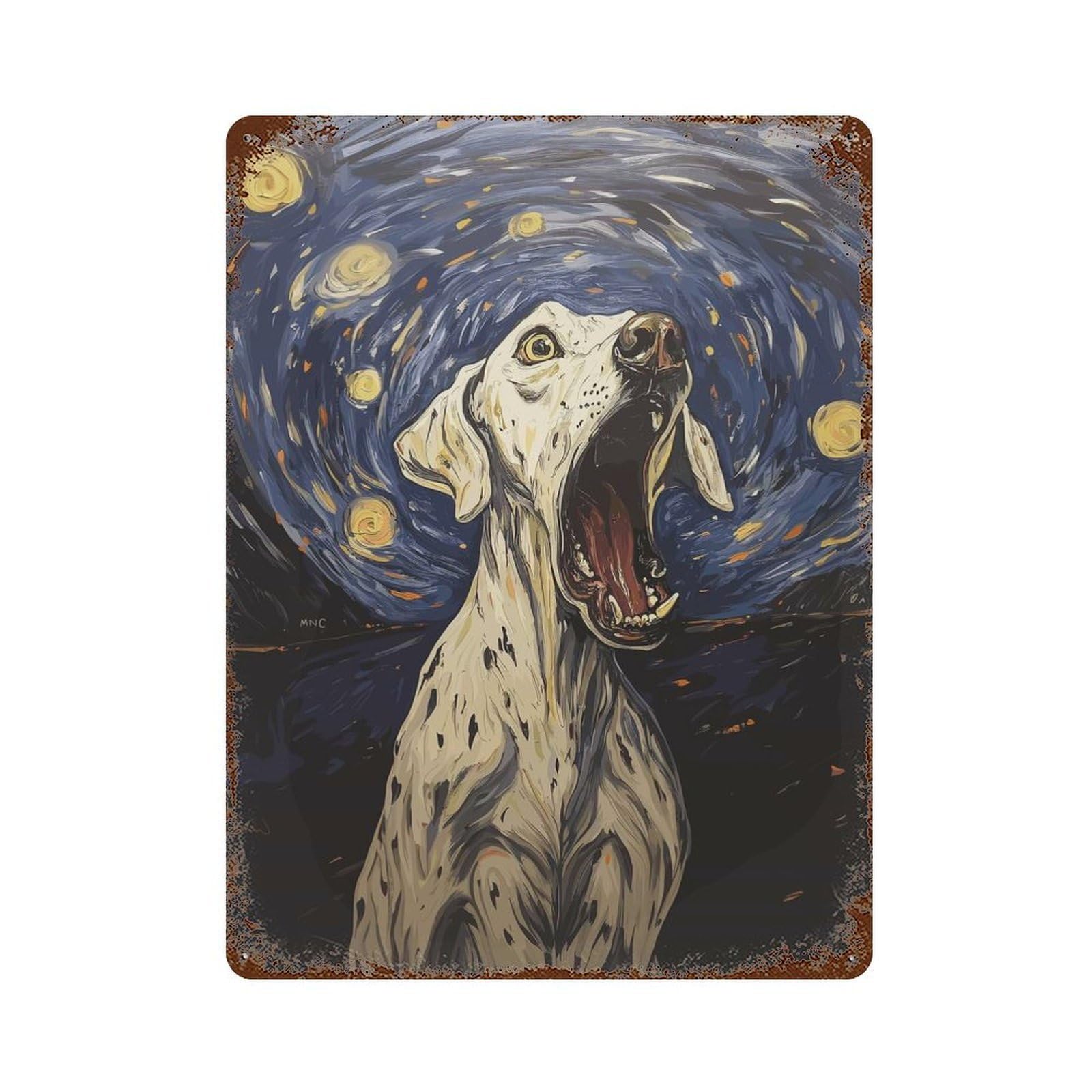 Dog Scream in Starry Night Aged Metal Wall Plaque 15.7"x11.8", Decorative Metal Wall Art for Garage, Pub Or Kitchen