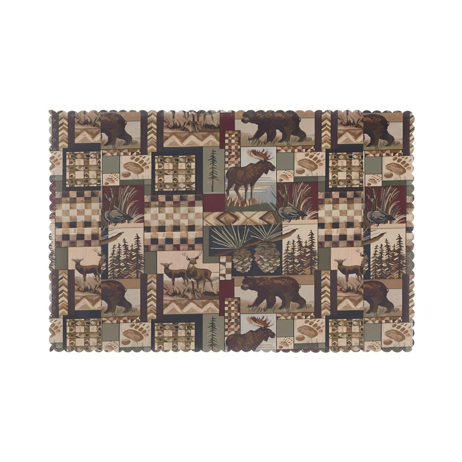 WHJSHOP Lodge Bear Deer Prints Placemats Set of 6 12x18in – Transform Your Table into a Cozy Haven for Memorable Meals