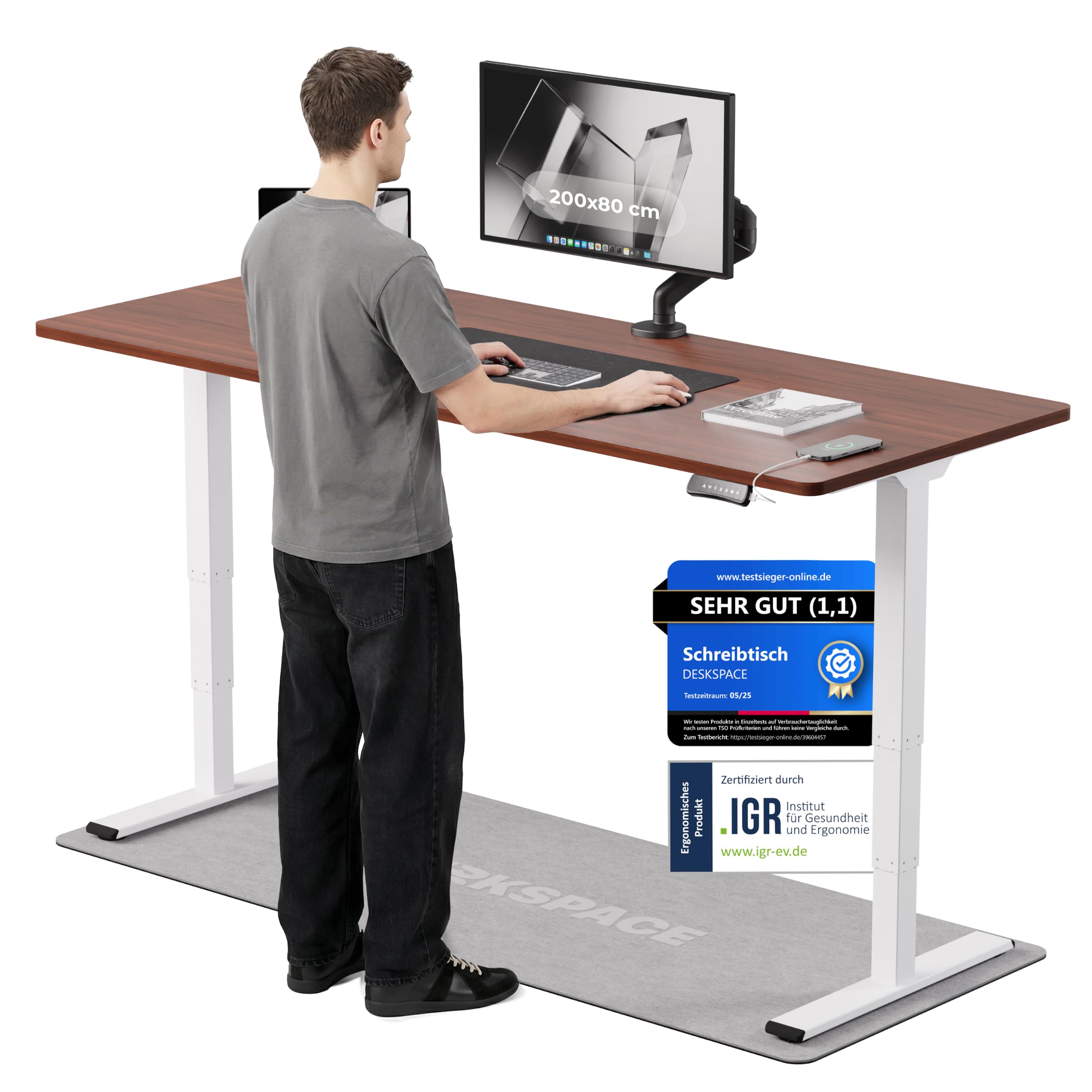DESKSPACE PRO Plus Elektrisch höhenverstellbarer Schreibtisch - Ergonomischer Stehpult mit Memoryfunktion Kollisionschutz