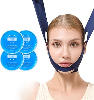 samply Wisdom Teeth Ice Pack Head Wrap, Adjustable Face Ice Mask with Large Coverage for TMJ Relief, Oral Post-Operative Recovery, 4 Reusable Gel Ice Packs for Injuries, Cold Compress, Inkwell
