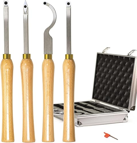 Juego de herramientas de torneado de torneado de madera con punta de carburo, 4 piezas, conjunto combinado de acabado de detallador más duro con