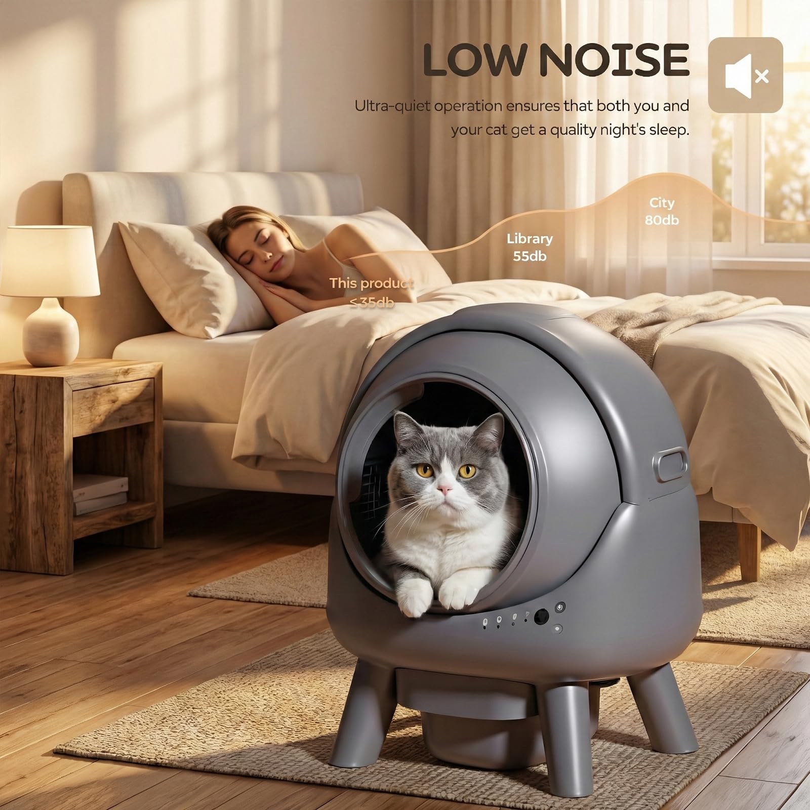 Self Cleaning Litter Box for Multiple Cats, Automatic Cat Litter Box with APP Control, Advanced Safety Sensors & Odor Control, Quiet Operation, Red Beo3 - image 5