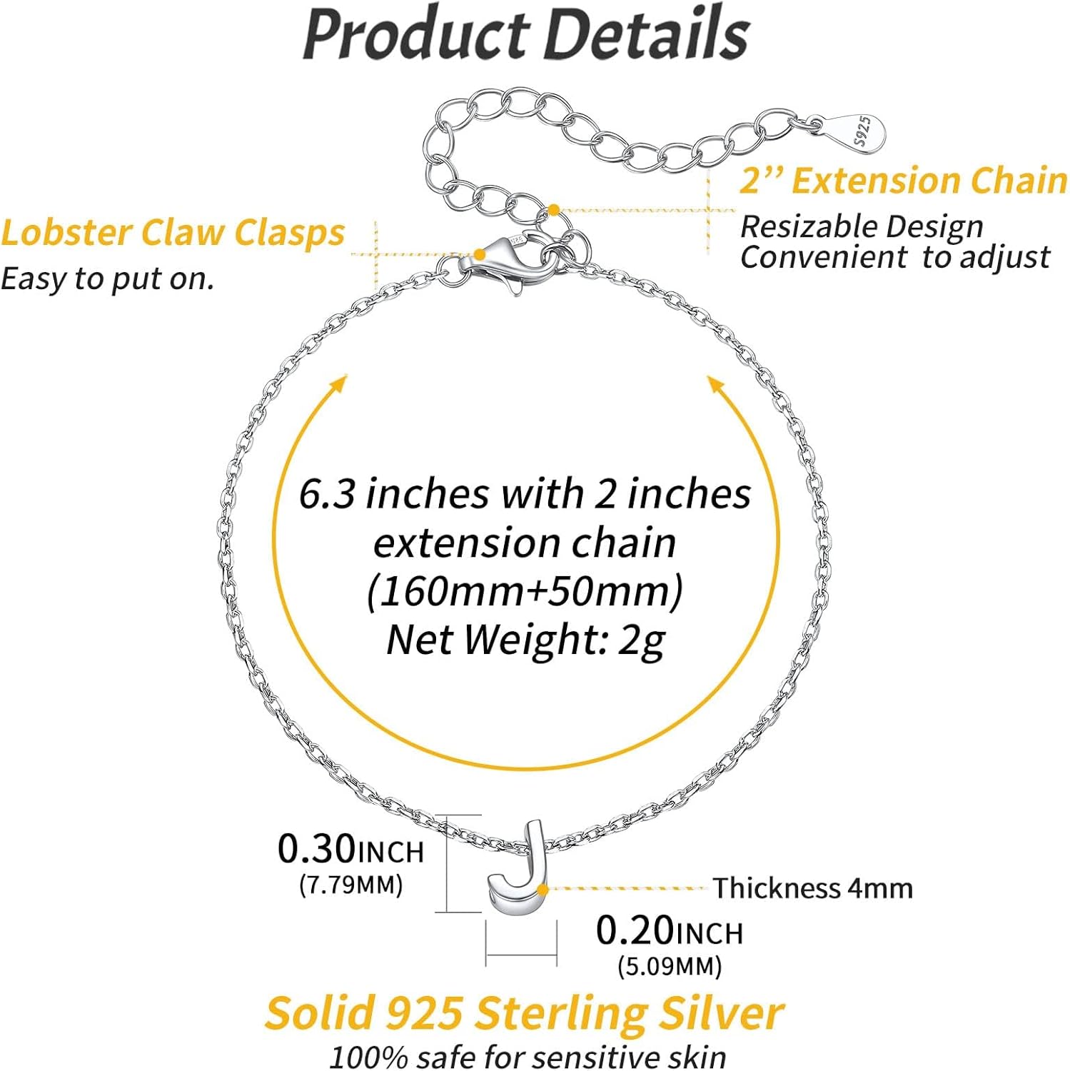 ChicSilver Initial Bracelet for Women 925 Sterling Silver Letter Initial Bracelet Dainty Personalized 26 Alphabet Jewelry Gifts for Birthday Anniversary Wedding - Image 4